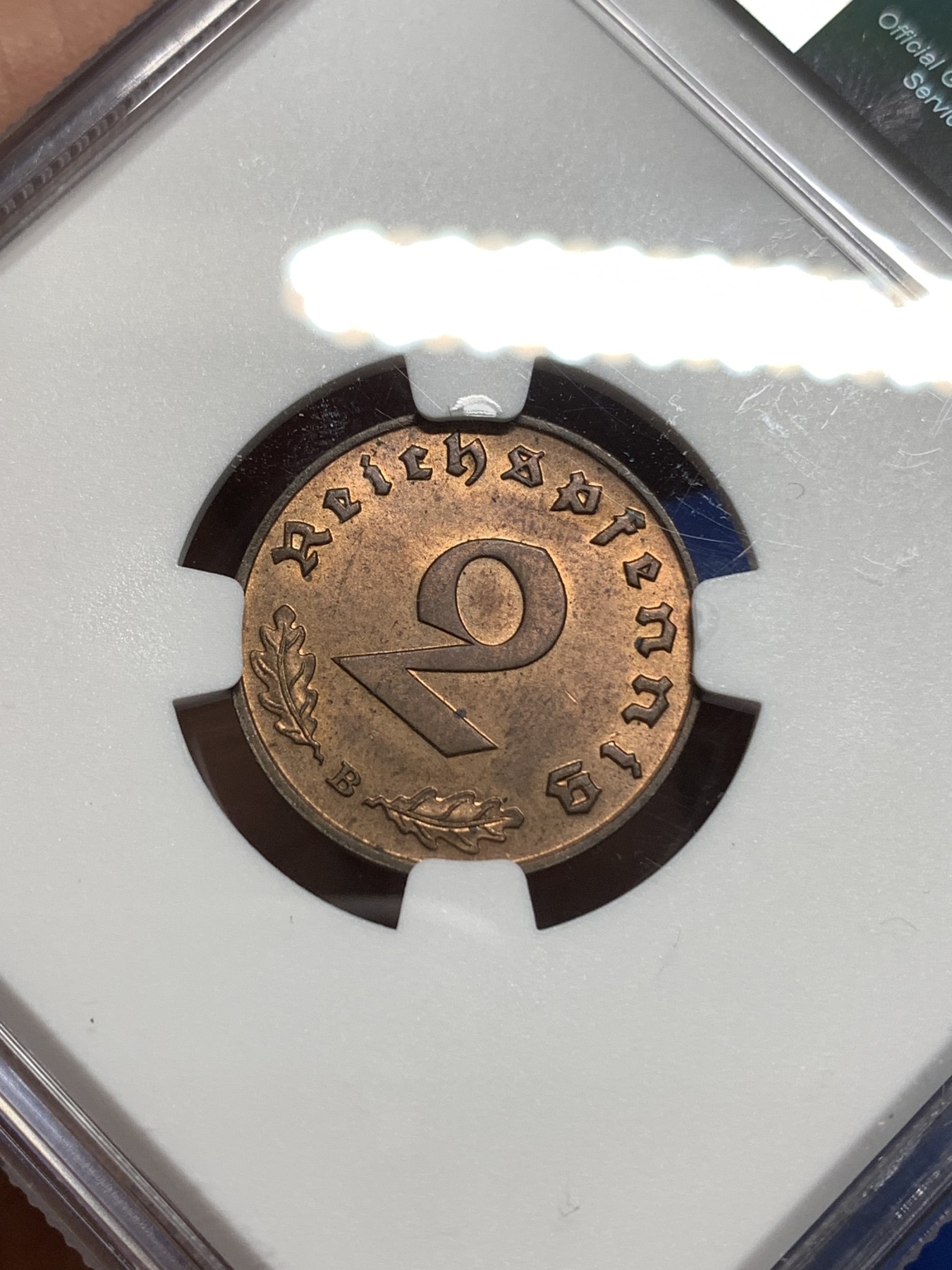 《竞宝斋》第221场-周日，周一 2场 (全场包邮) NGC MS63RB 1939B德国2芬尼 高分难得