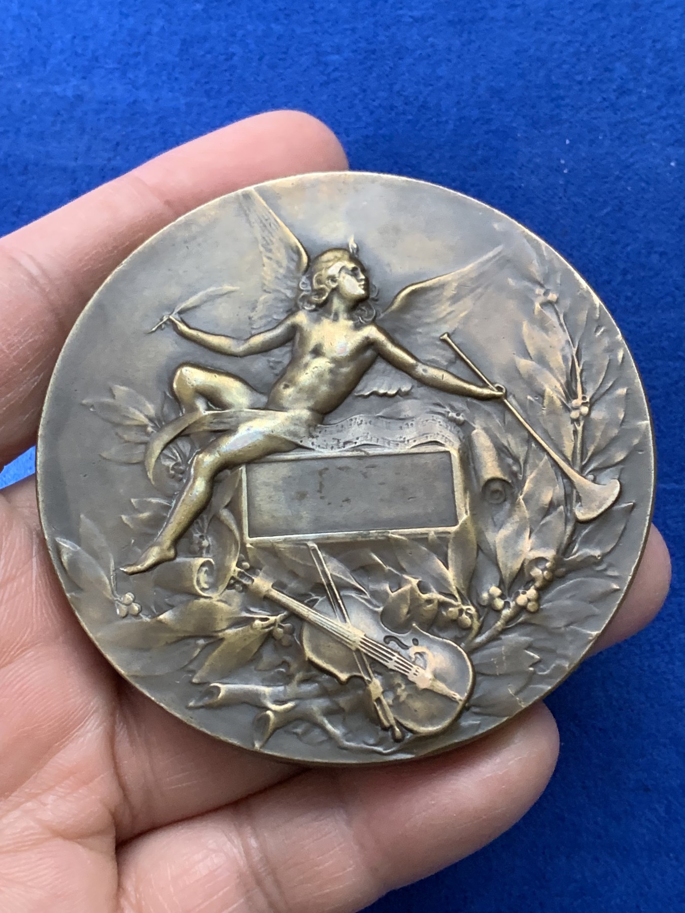 《竞宝斋》第221场-周日，周一 2场 (全场包邮) 法国大铜章（奥菲斯）大师库德雷Coudray 边铭丰饶角Bronze 68.8毫米 141.5克