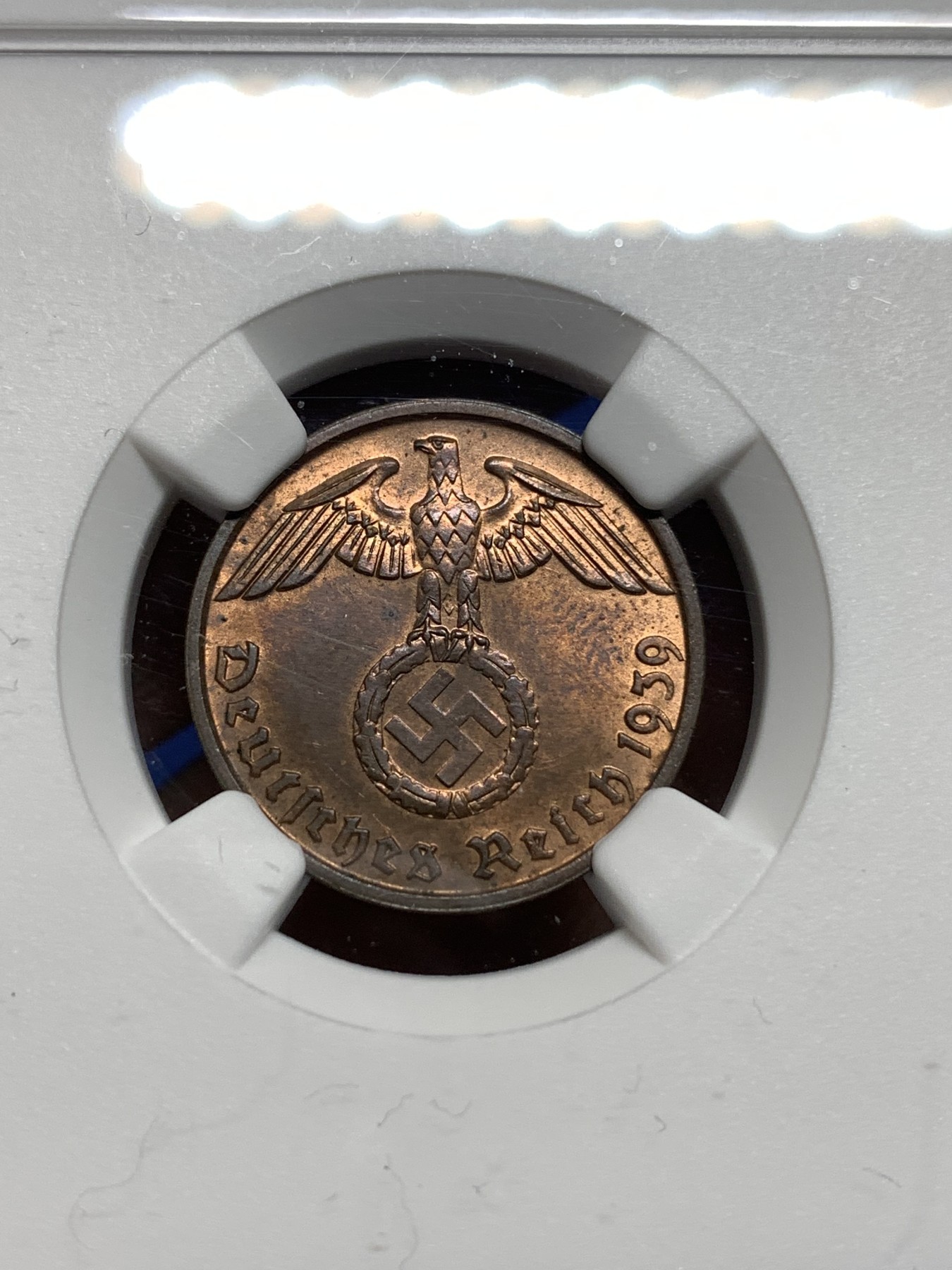 《竞宝斋》第221场-周日，周一 2场 (全场包邮) NGC MS63RB 1939B德国2芬尼 高分难得