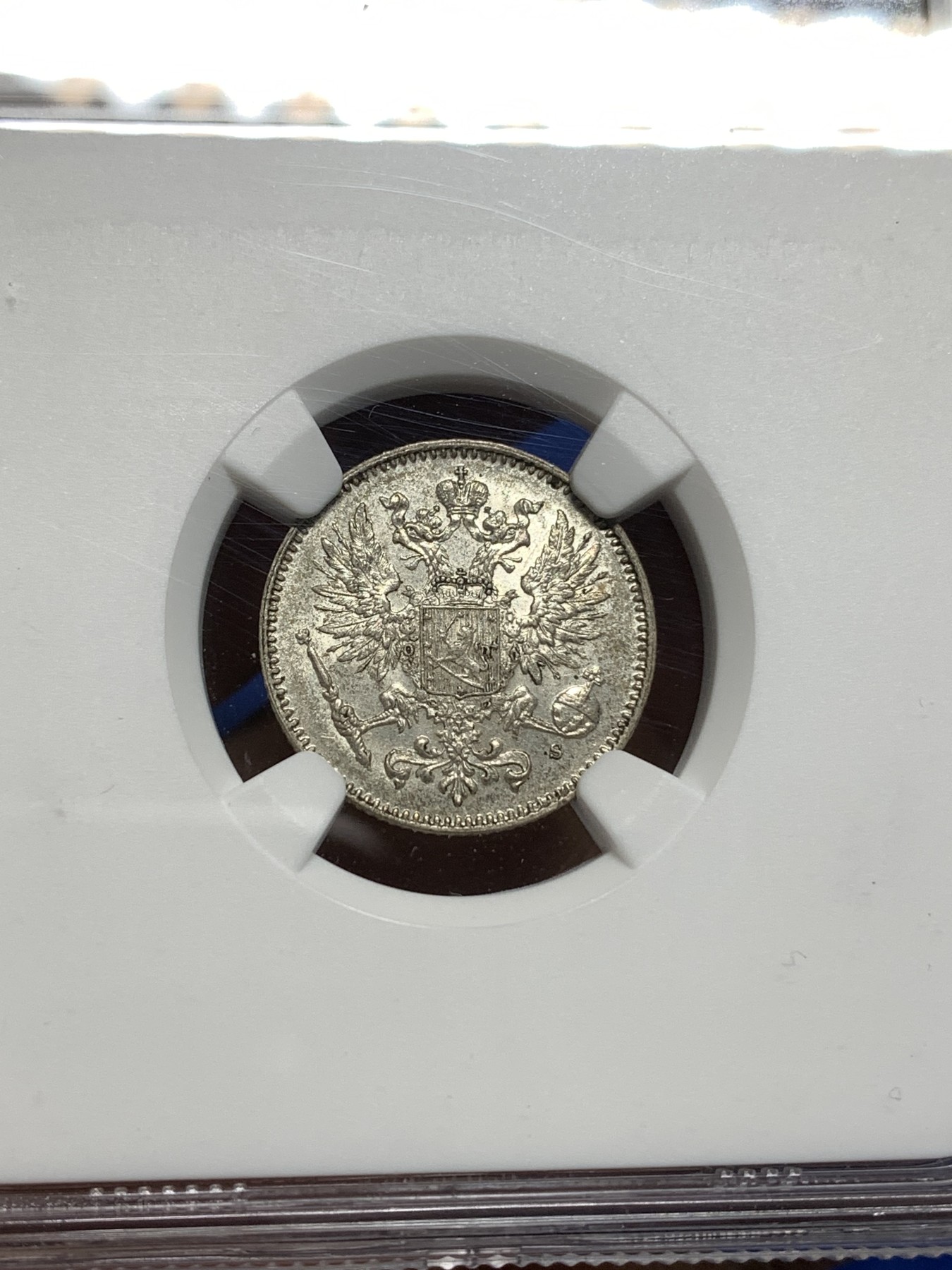 《竞宝斋》第221场-周日，周一 2场 (全场包邮) NGC-MS63 俄占芬兰1914年 双头鹰50P银币