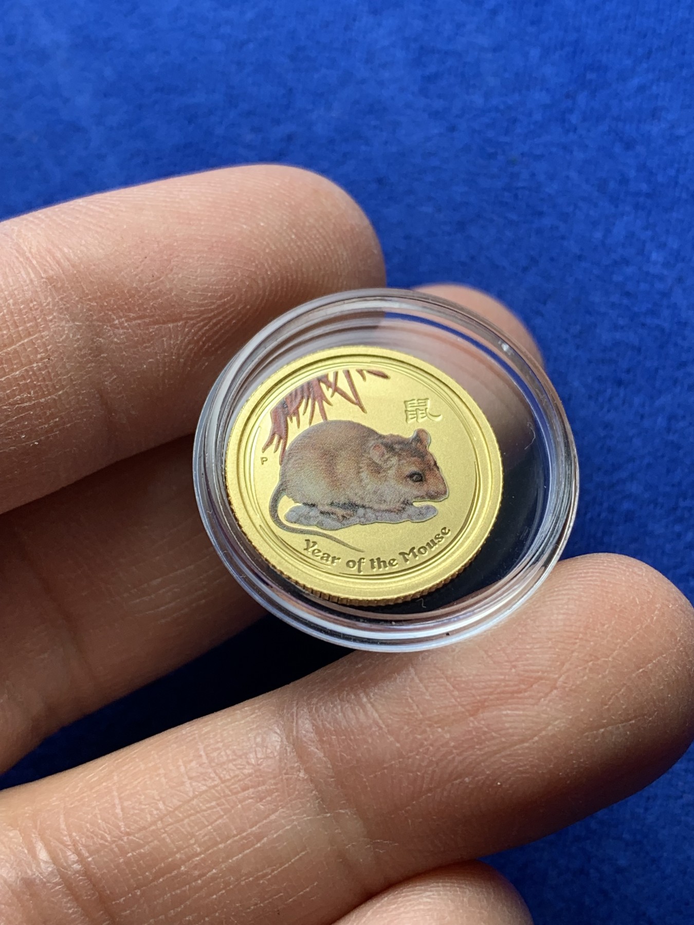 《竞宝斋》第221场-周日，周一 2场 (全场包邮) 澳大利亚2008年生肖鼠彩色金币 3.11克 9999金