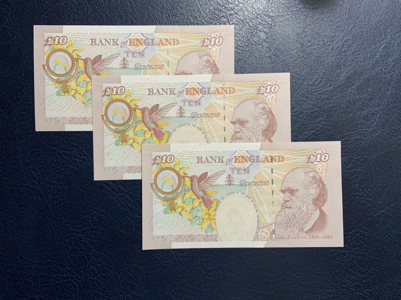 收藏联盟Quantum Auction 第308期拍卖  英国2004年版10镑3张 品相UNC  达尔文