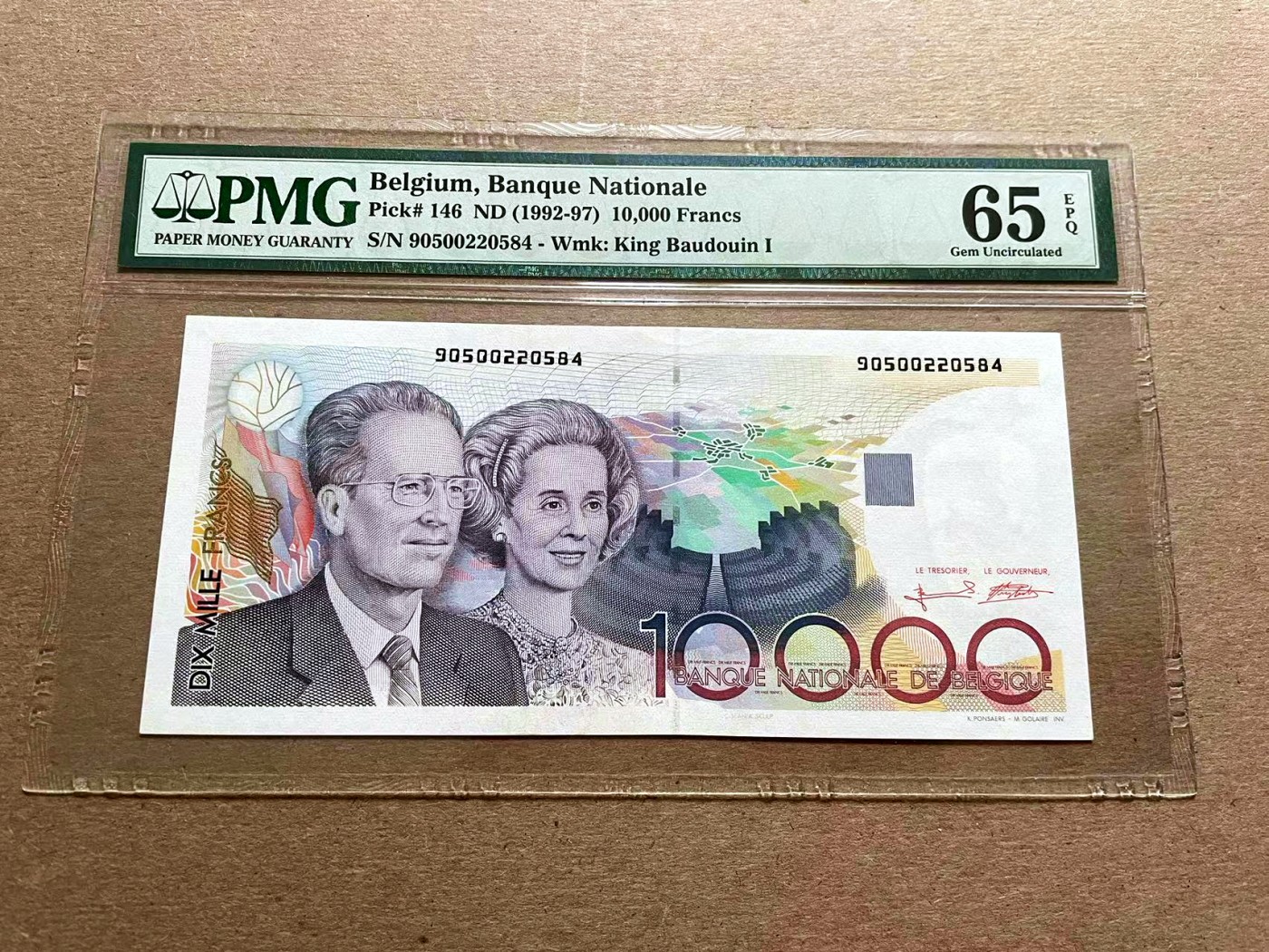 【Blue Auction】✨世界纸币精拍第401期【精】  比利时 1992-97年10000法郎 PMG65EPQ 比利时国王博杜安一世与王后法比奥拉