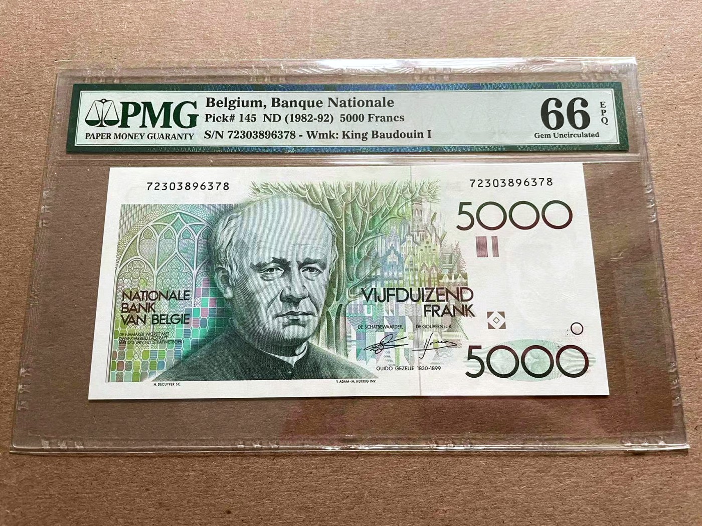 【Blue Auction】✨世界纸币精拍第401期【精】 比利时 1982-92年5000法郎 大蜻蜓 PMG66EPQ 