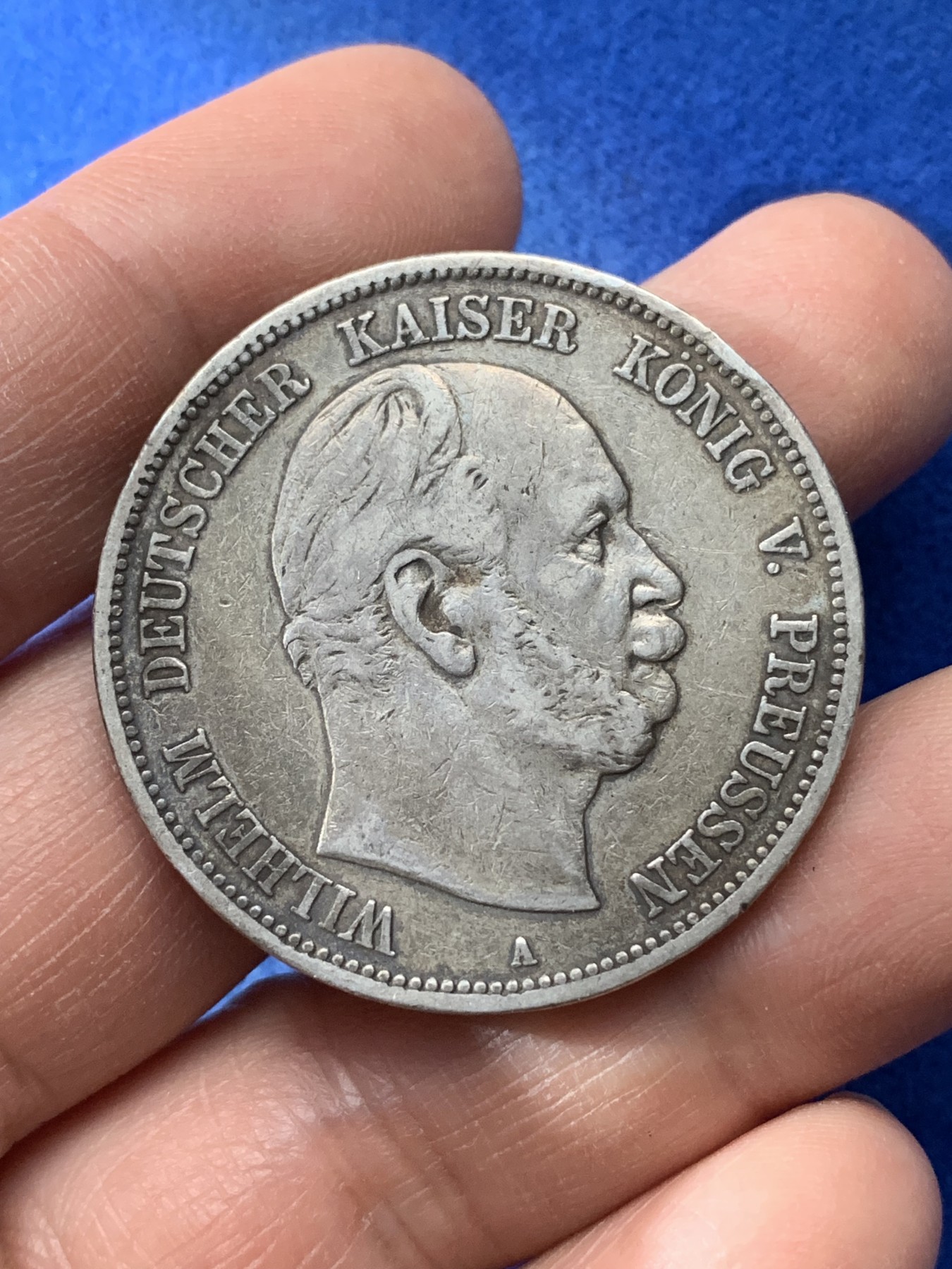 《竞宝斋》第221场-周日，周一 2场 (全场包邮) 德国1876年普鲁士威廉一世短翅5马克银币