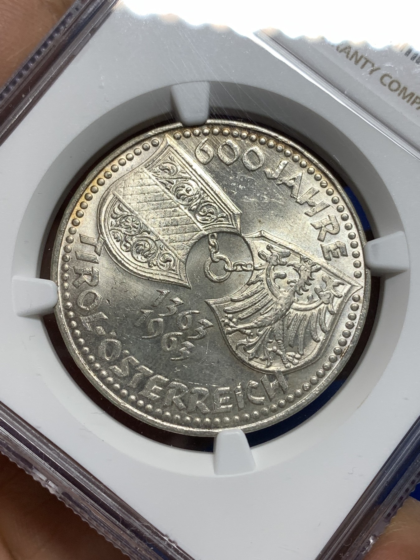 《竞宝斋》第221场-周日，周一 2场 (全场包邮) NGC-MS63 奥地利1963年 联盟纪念 50先令大银币