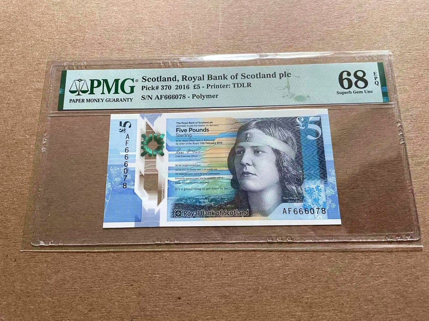 【Blue Auction】✨世界纸币精拍第401期【精】 苏格兰 2016年5镑 PMG68EPQ  高分