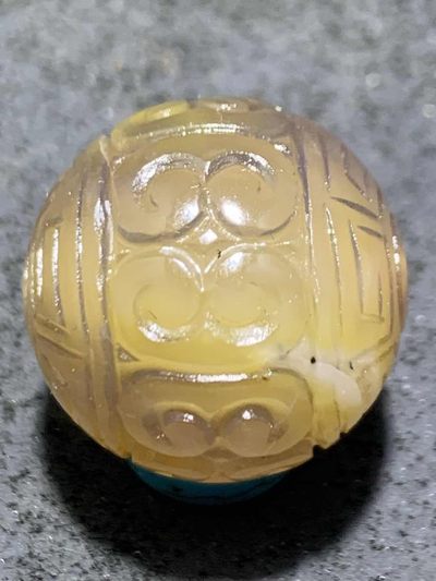 精美高润度冰皮糖心蒙料战国红玛瑙雕刻回纹2.0珠子一颗， 精美高润度冰皮糖心蒙料战国红玛瑙雕刻回纹2.0珠子一颗，