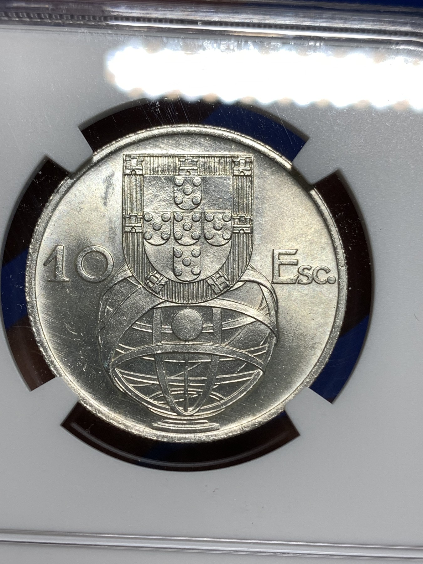 《竞宝斋》第221场-周日，周一 2场 (全场包邮) NGC MS65 葡萄牙1955年大帆船10埃斯库多银币