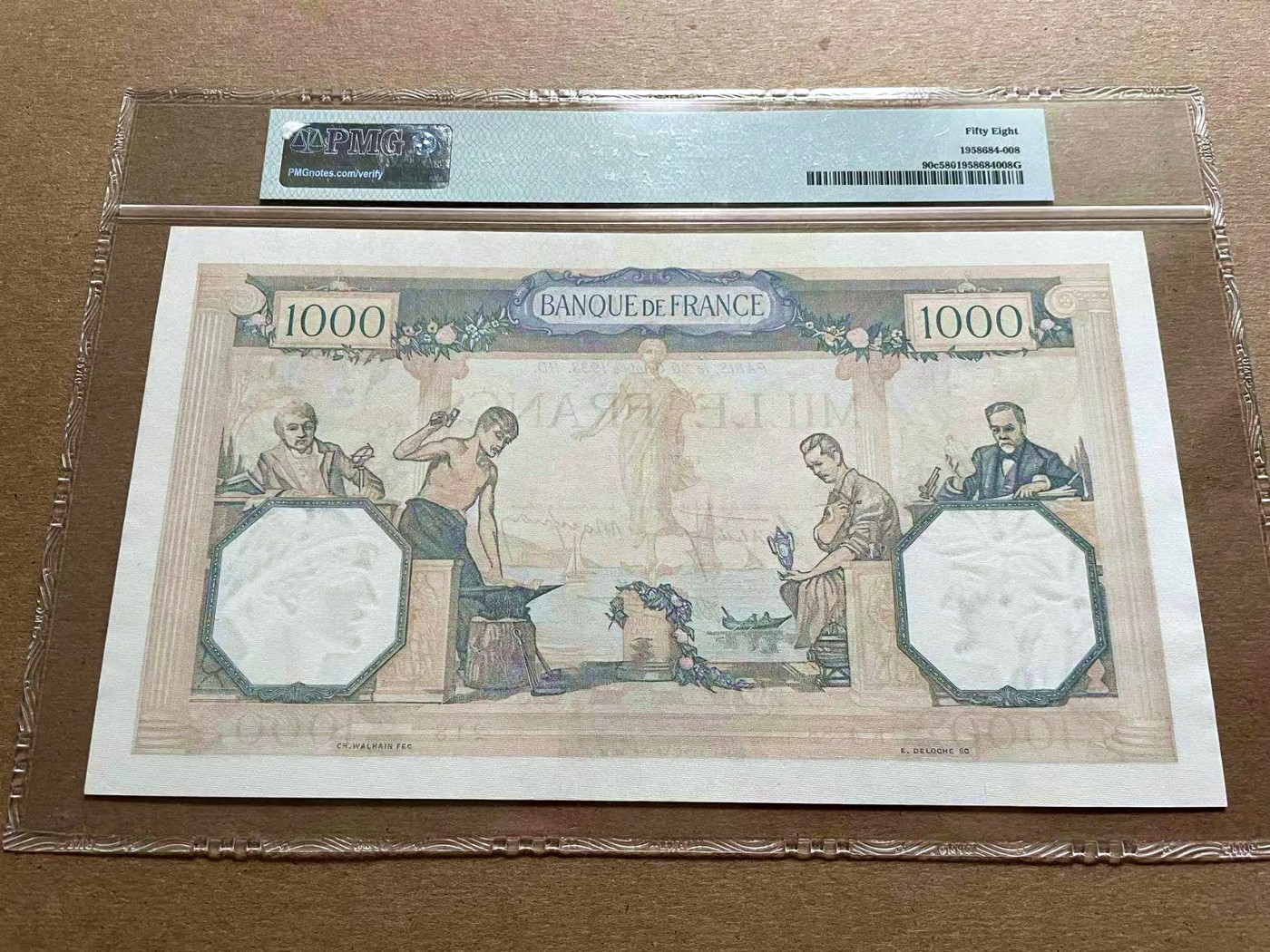 【Blue Auction】✨世界纸币精拍第401期【精】 【无47】法国 1938-40年1000法郎 PMG58 超大票幅 