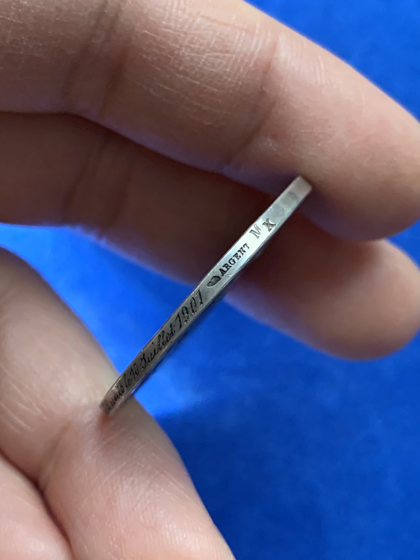 《竞宝斋》第221场-周日，周一 2场 (全场包邮) 1901年法国稀有婚礼银章 32.8毫米 16.5克 边铭 菱形 丰饶角argent银标