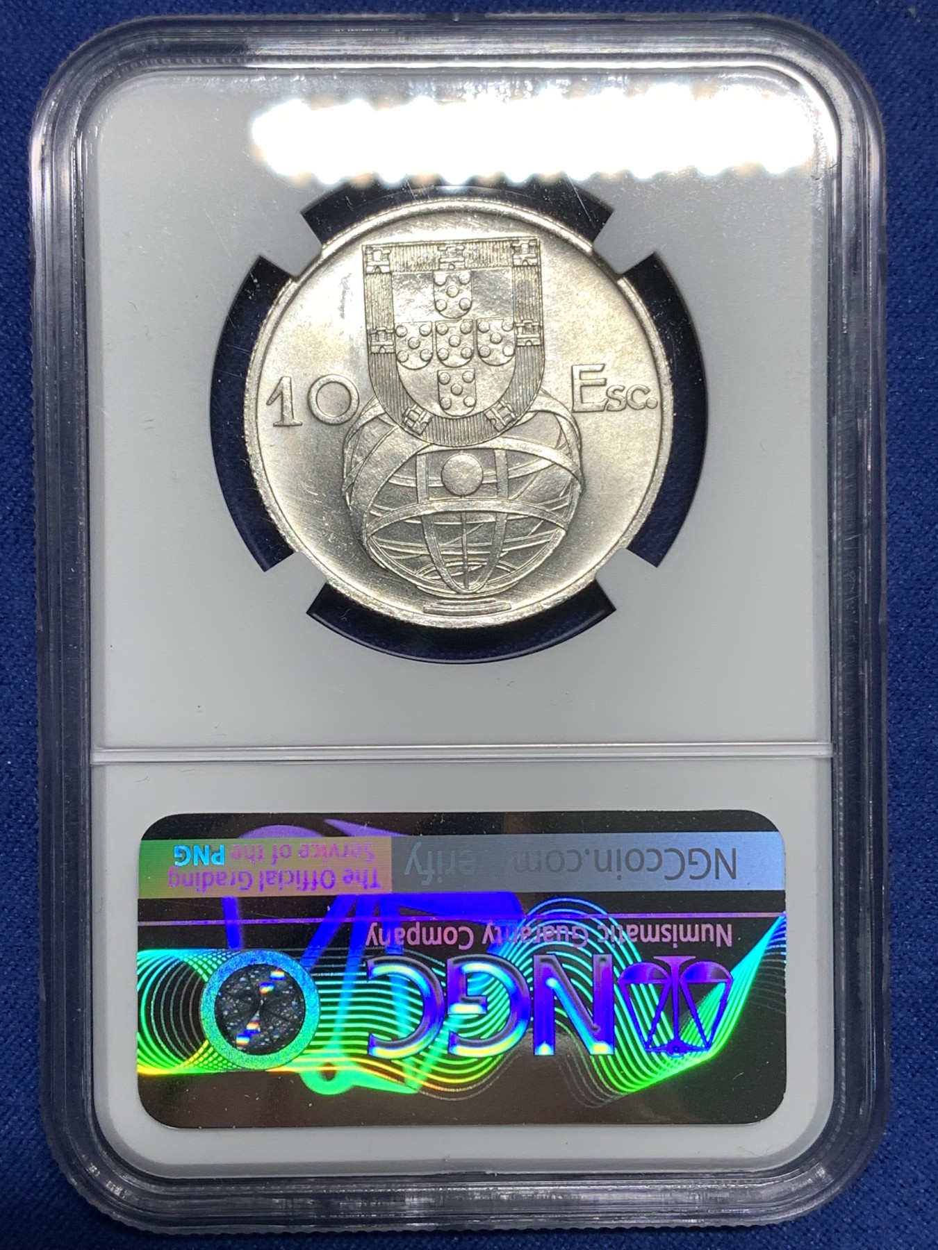 《竞宝斋》第221场-周日，周一 2场 (全场包邮) NGC MS65 葡萄牙1955年大帆船10埃斯库多银币