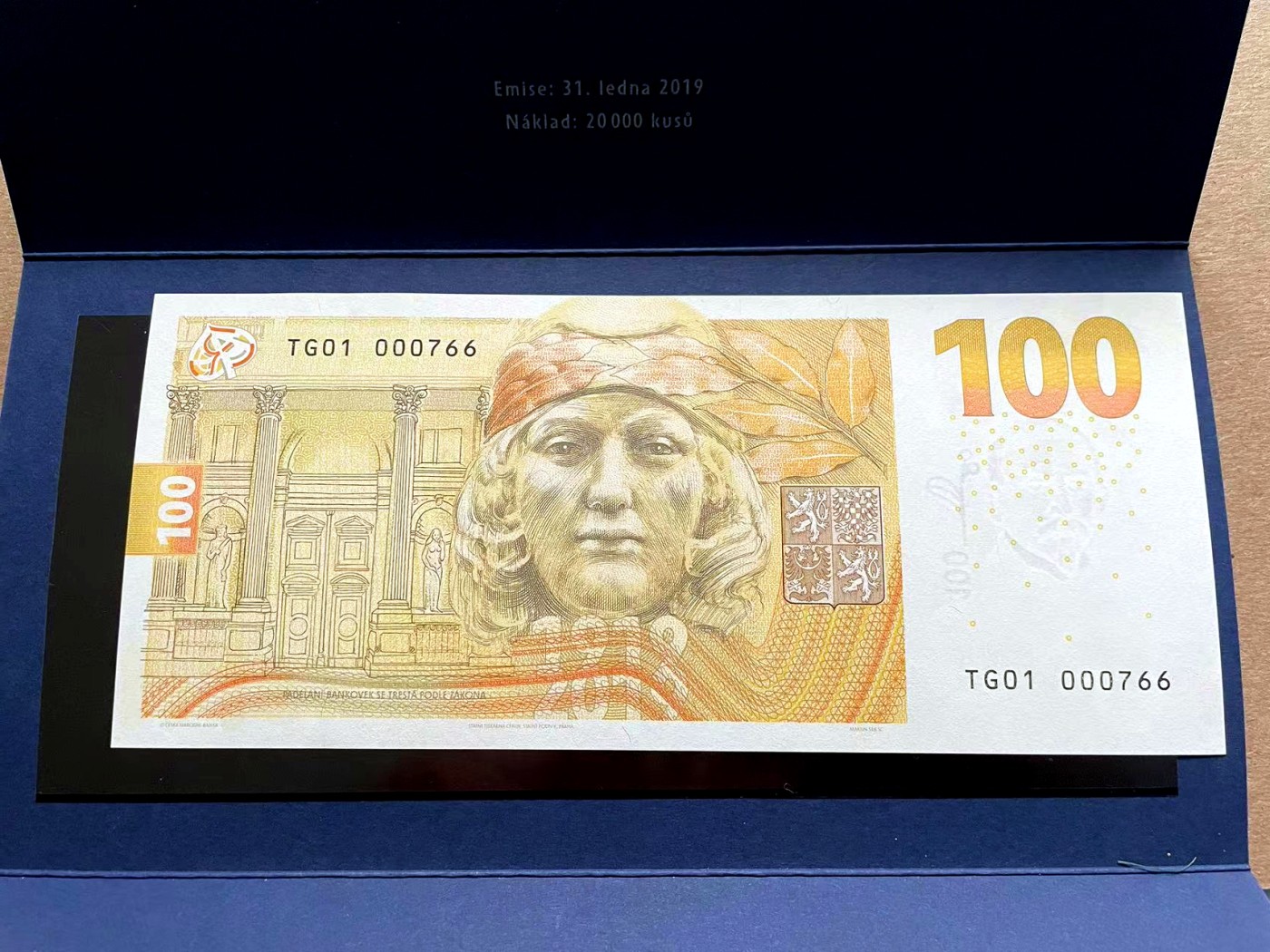 【Blue Auction】✨世界纸币精拍第401期【精】 【原装带册 766小号】捷克 2019年100克朗 纪念钞 全新UNC