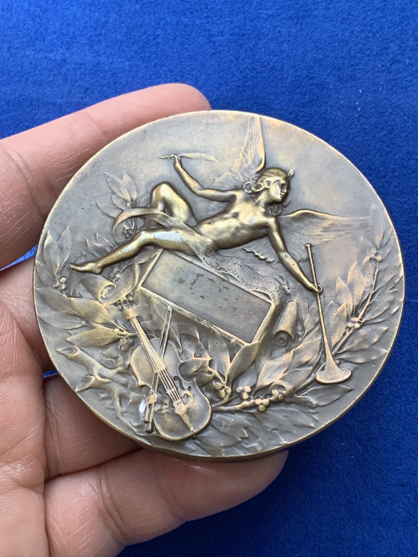 《竞宝斋》第221场-周日，周一 2场 (全场包邮) 法国大铜章（奥菲斯）大师库德雷Coudray 边铭丰饶角Bronze 68.8毫米 141.5克