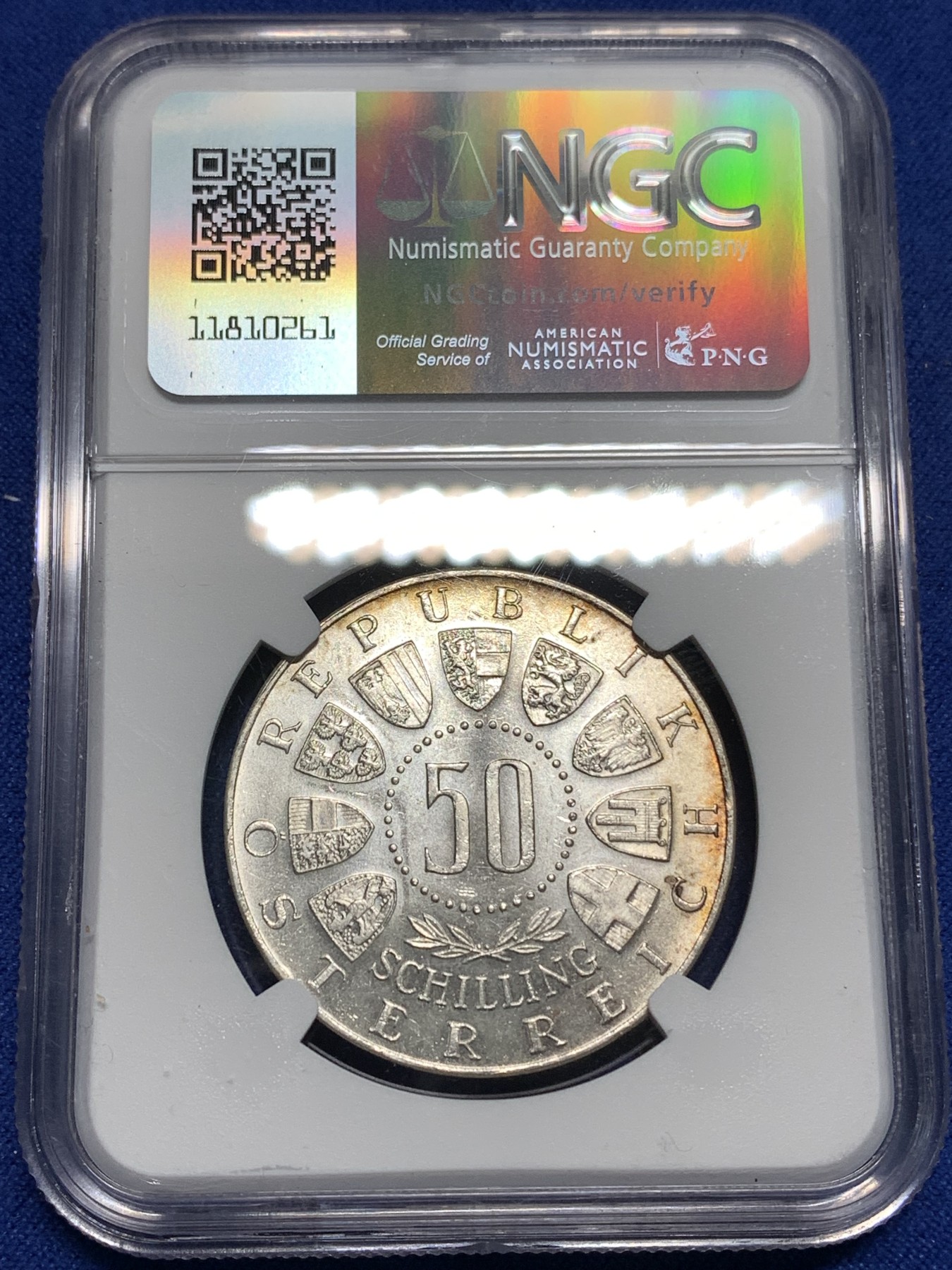 《竞宝斋》第221场-周日，周一 2场 (全场包邮) NGC-MS63 奥地利1963年 联盟纪念 50先令大银币