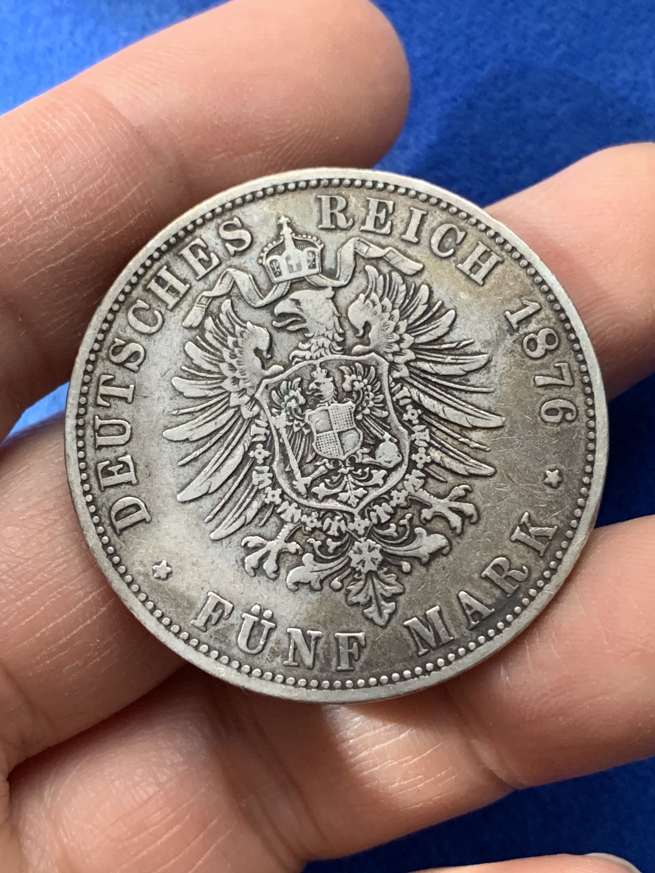 《竞宝斋》第221场-周日，周一 2场 (全场包邮) 德国1876年普鲁士威廉一世短翅5马克银币