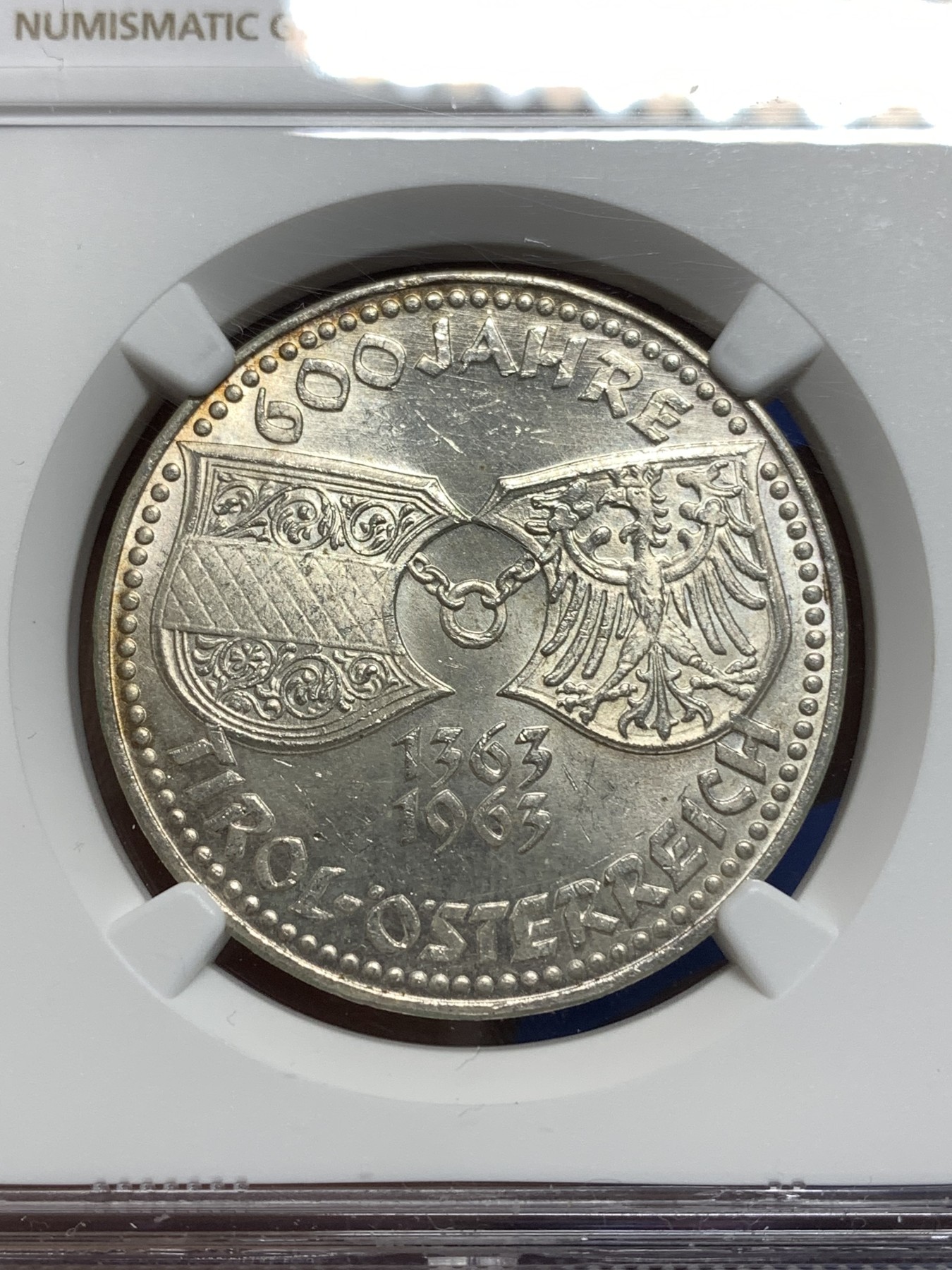 《竞宝斋》第221场-周日，周一 2场 (全场包邮) NGC-MS63 奥地利1963年 联盟纪念 50先令大银币