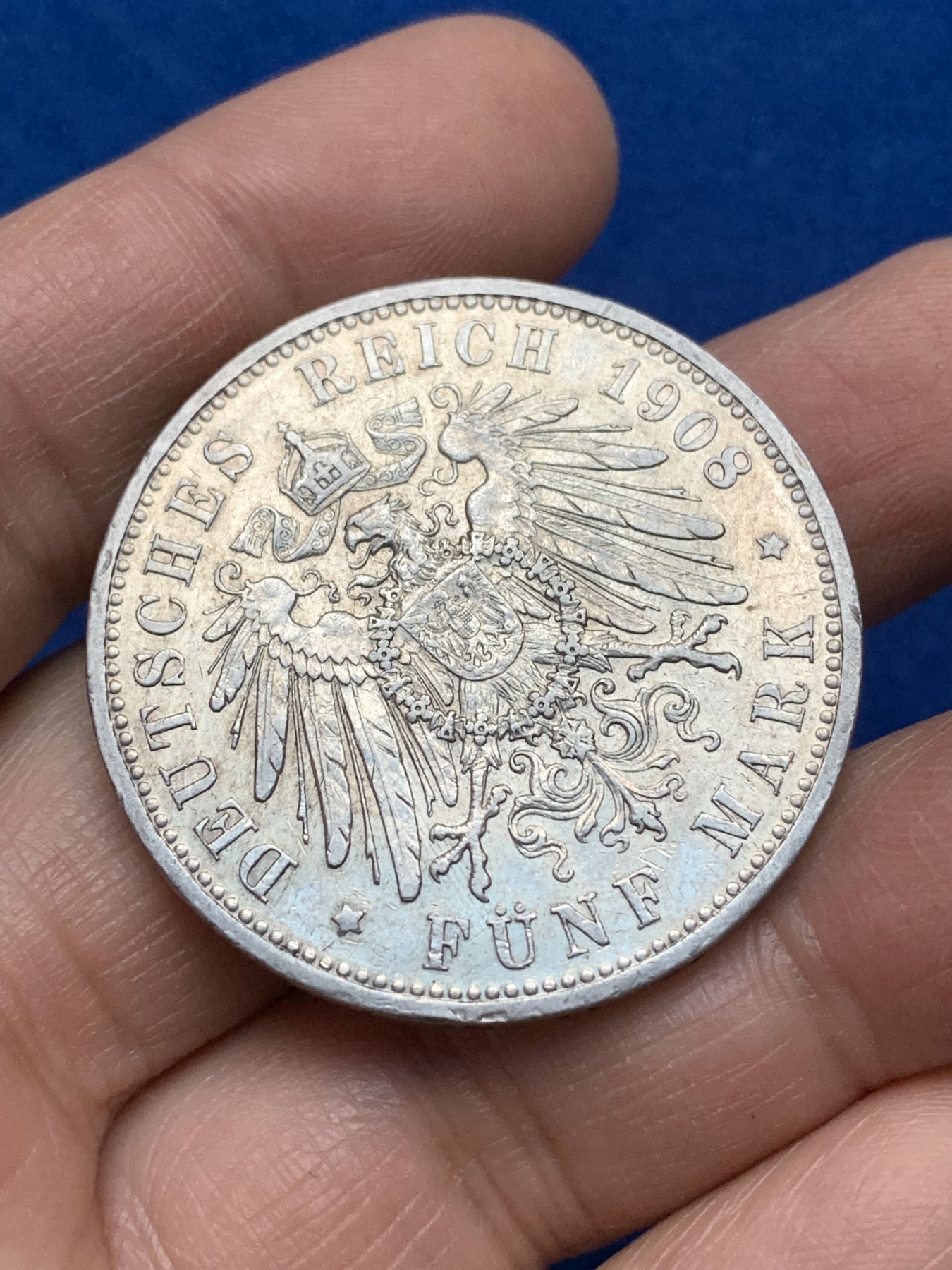 《竞宝斋》第221场-周日，周一 2场 (全场包邮) 德国1908年普鲁士威廉二世5马克银币