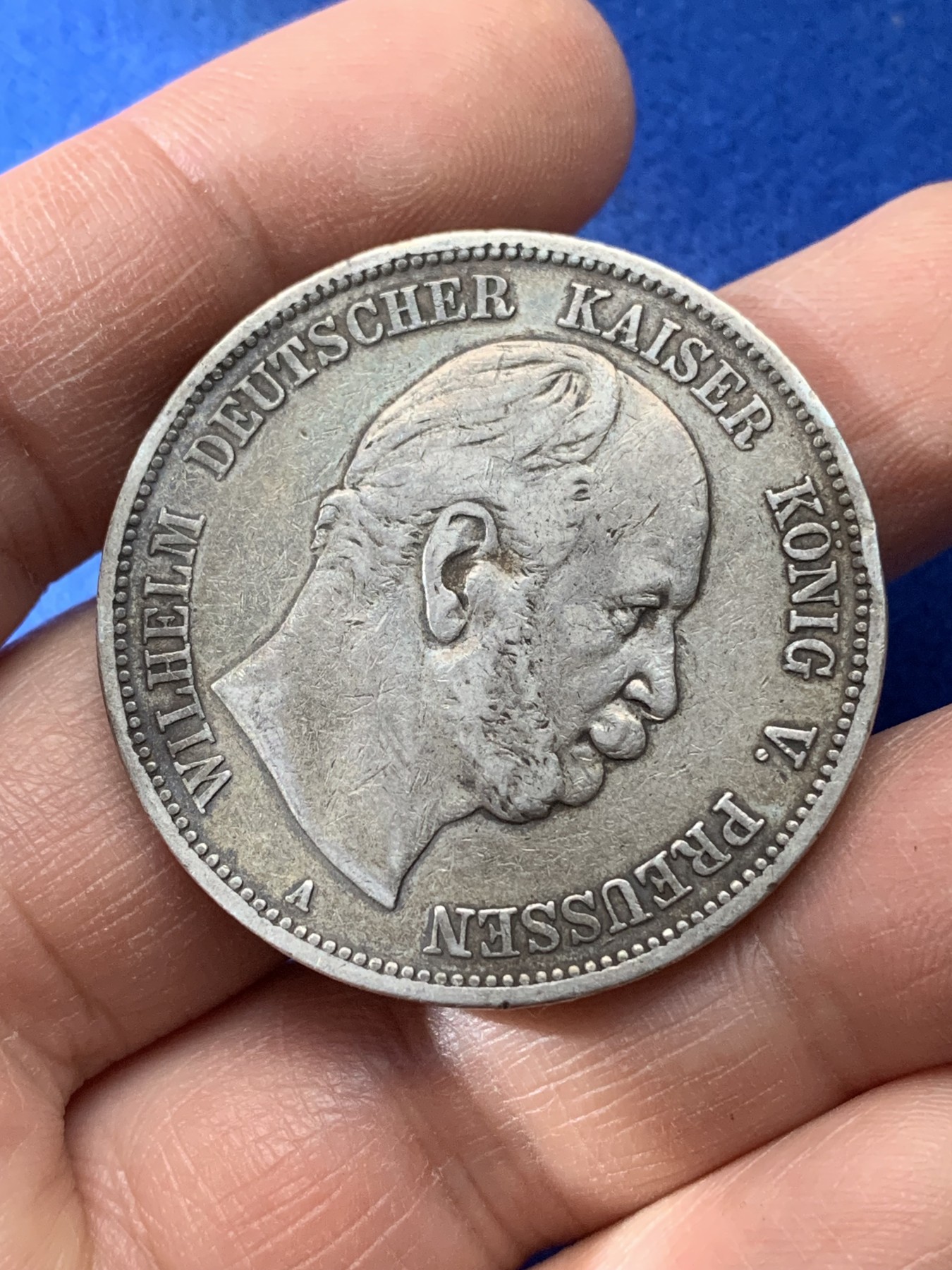 《竞宝斋》第221场-周日，周一 2场 (全场包邮) 德国1876年普鲁士威廉一世短翅5马克银币