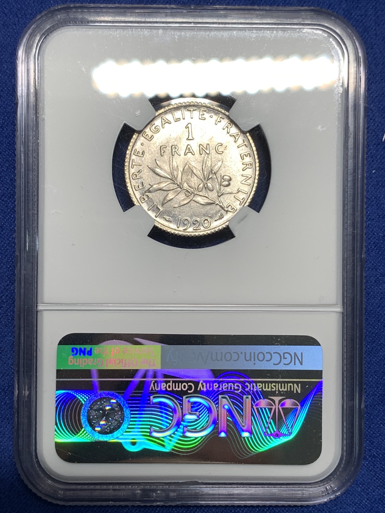 《竞宝斋》第221场-周日，周一 2场 (全场包邮) NGC-MS64 法国1920年播种女神1法郎银币