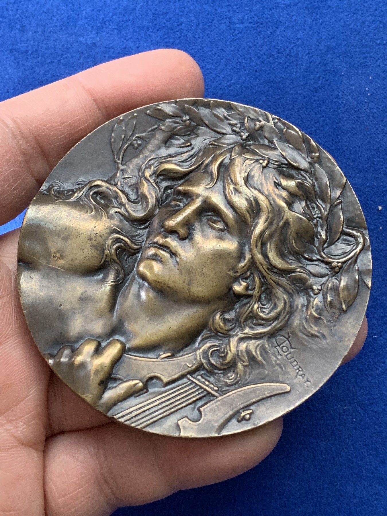 《竞宝斋》第221场-周日，周一 2场 (全场包邮) 法国大铜章（奥菲斯）大师库德雷Coudray 边铭丰饶角Bronze 68.8毫米 141.5克