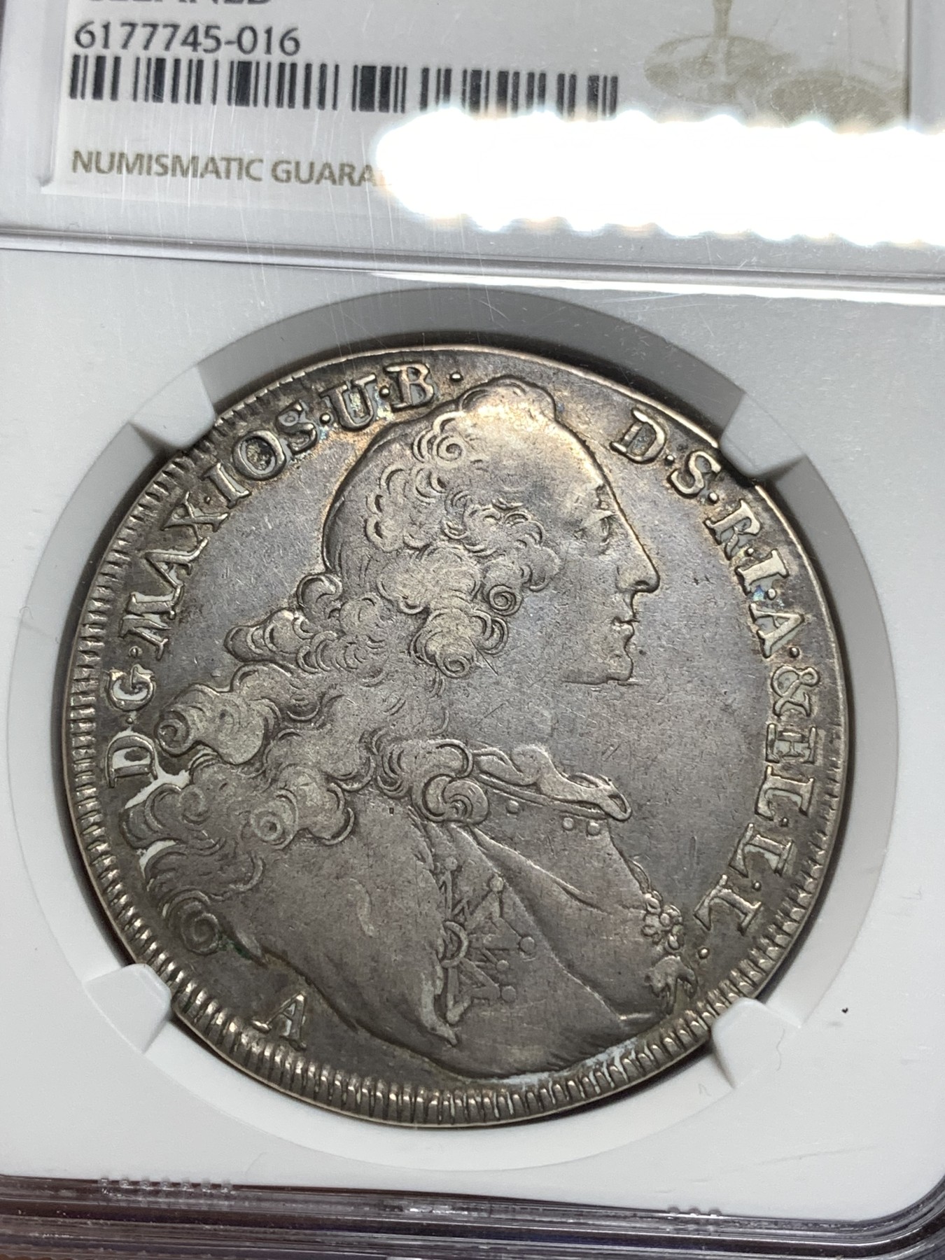 《竞宝斋》第221场-周日，周一 2场 (全场包邮) NGC VFD 德国巴伐利亚 1765年 圣母抱婴 大泰勒 银币 原味好品 。