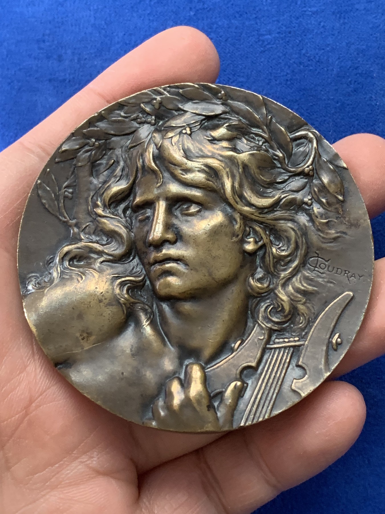 《竞宝斋》第221场-周日，周一 2场 (全场包邮) 法国大铜章（奥菲斯）大师库德雷Coudray 边铭丰饶角Bronze 68.8毫米 141.5克