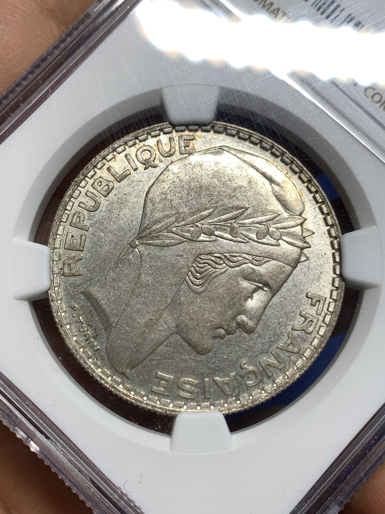 《竞宝斋》第221场-周日，周一 2场 (全场包邮) NGC-MS62 法国1934年 谷物女神20法郎大银币