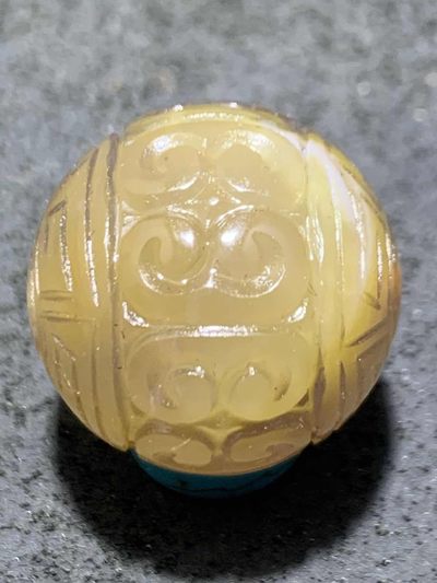 精美高润度冰皮糖心蒙料战国红玛瑙雕刻回纹2.0珠子一颗， - 精美高润度冰皮糖心蒙料战国红玛瑙雕刻回纹2.0珠子一颗，