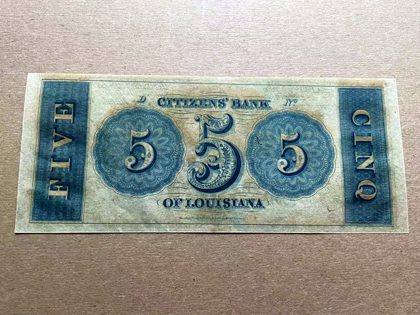 【Blue Auction】✨世界纸币精拍第401期【精】 【少见背面蓝色套印】美国 新奥尔良 18XX年5美金 双面设计大票幅精美 女神  全新UNC