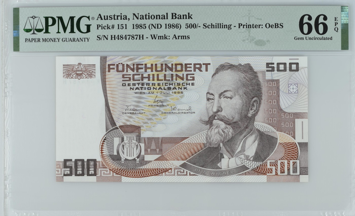 收藏联盟Quantum Auction 第308期拍卖  奥地利1985 (ND 1986)年500先令 PMG66