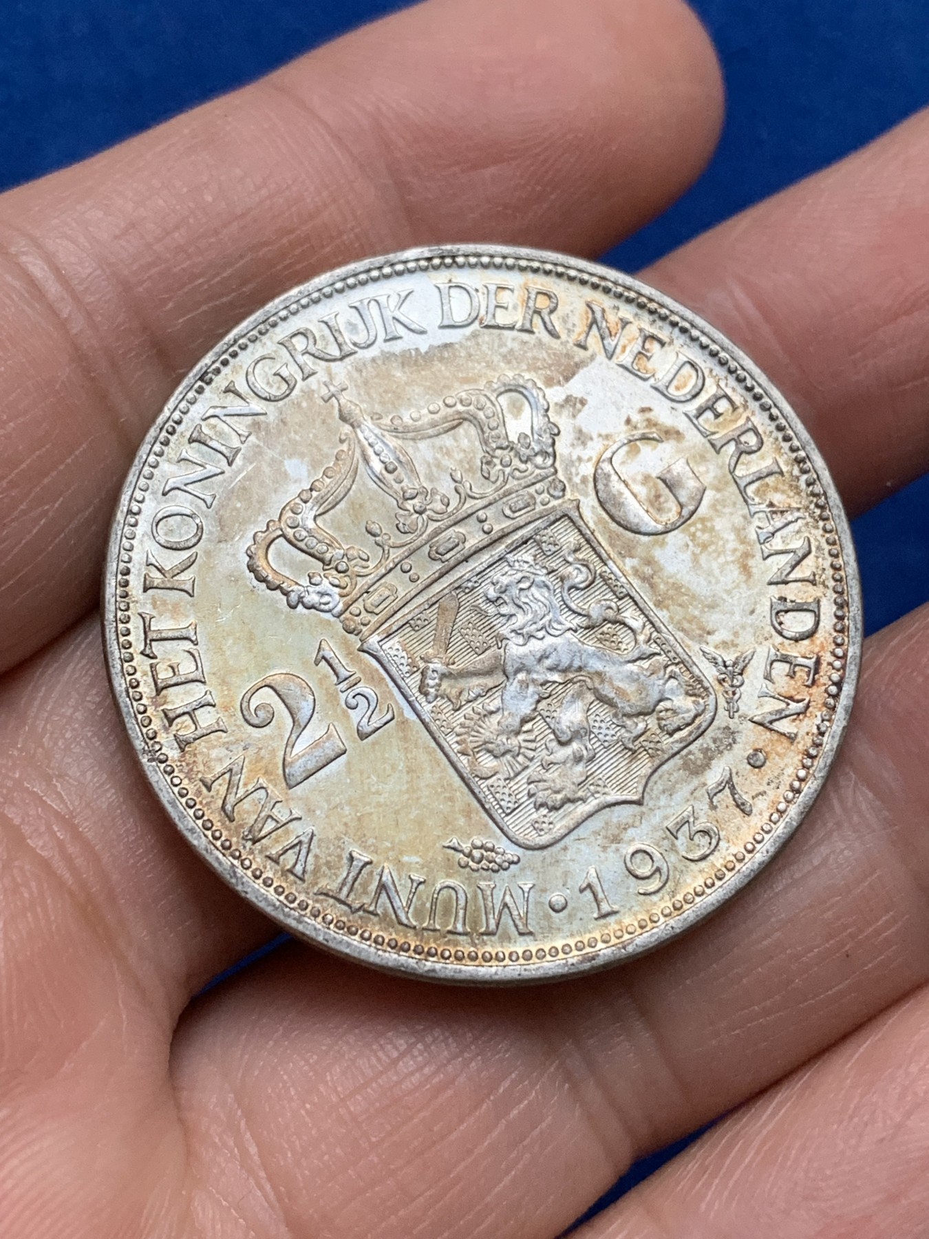 《竞宝斋》第221场-周日，周一 2场 (全场包邮) 荷兰1937年女王威廉明娜2.5盾大银币