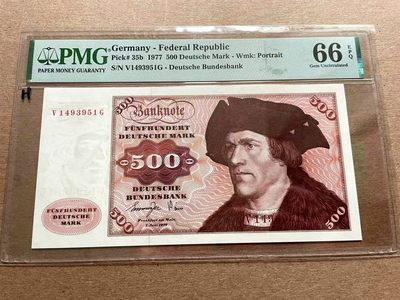 【Blue Auction】✨世界纸币精拍第401期【精】 - 德国 1977年500马克 经典大副 PMG66EPQ 