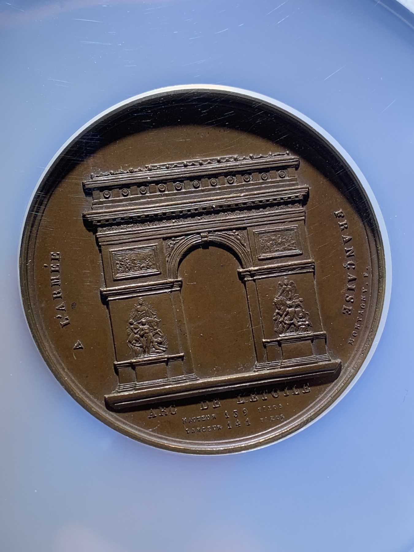 《竞宝斋》第221场-周日，周一 2场 (全场包邮) NGC MS62BN 法国1836凯旋门落成拿破仑头像铜章 加厚大盒