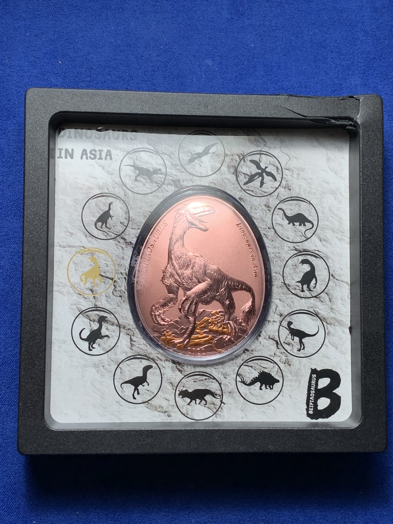 《竞宝斋》第221场-周日，周一 2场 (全场包邮) 萨摩亚2022年 北票龙 20分 恐龙蛋形状 精制铜币 非常漂亮 细节见图