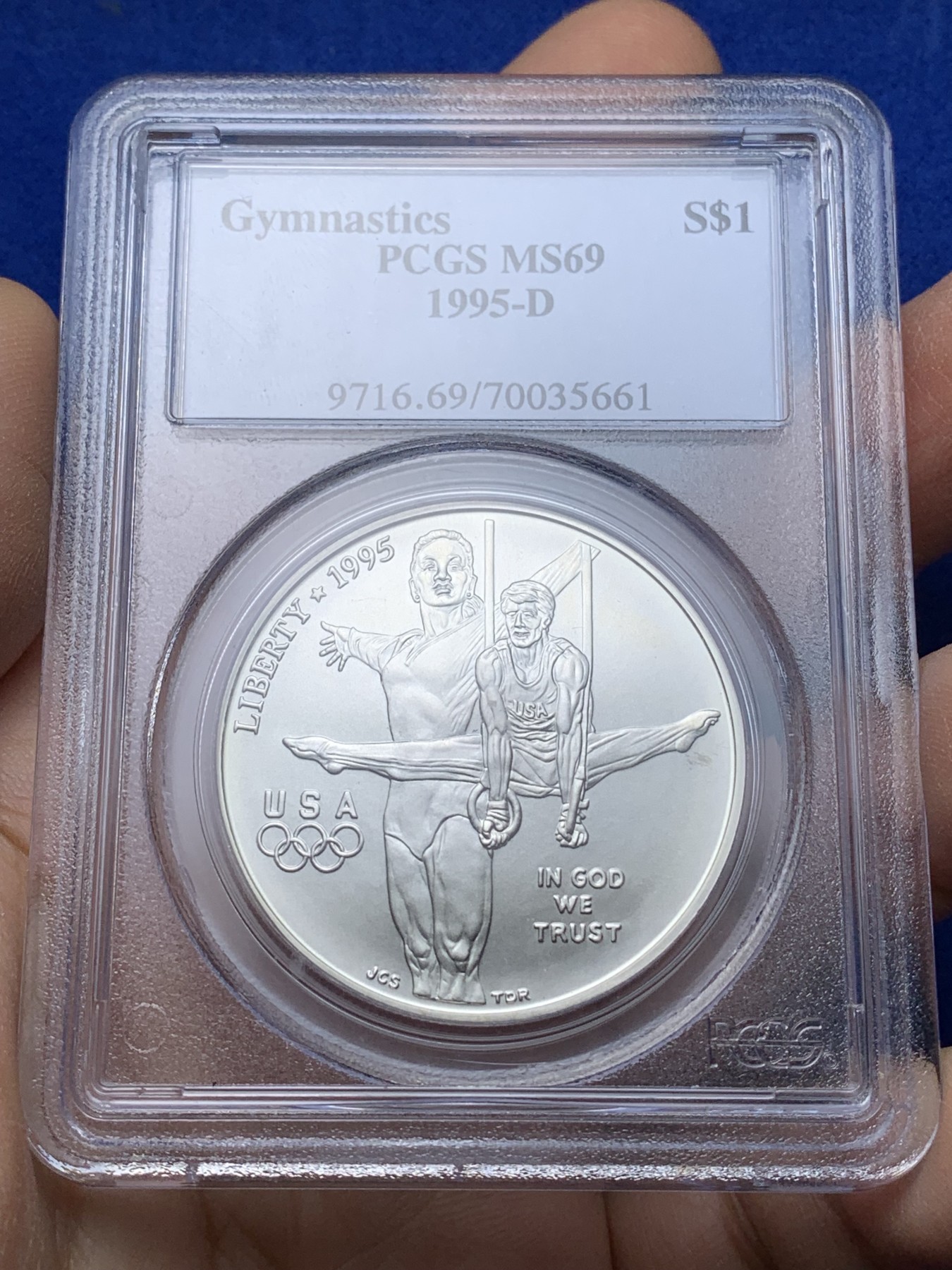 《竞宝斋》第221场-周日，周一 2场 (全场包邮) PCGS-MS69 美国1995年亚特兰大奥林匹克运动会之吊环纪念银币