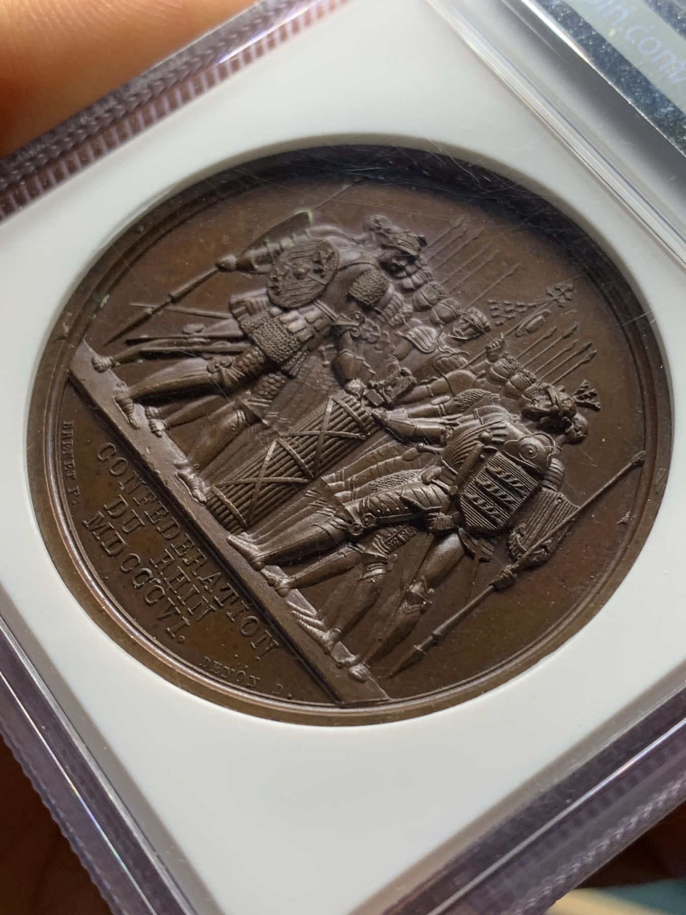 《竞宝斋》第221场-周日，周一 2场 (全场包邮) NGC-MS64BN 法国 1806年 拿破仑铜章 莱茵同盟 设计精美 醇厚巧克力色