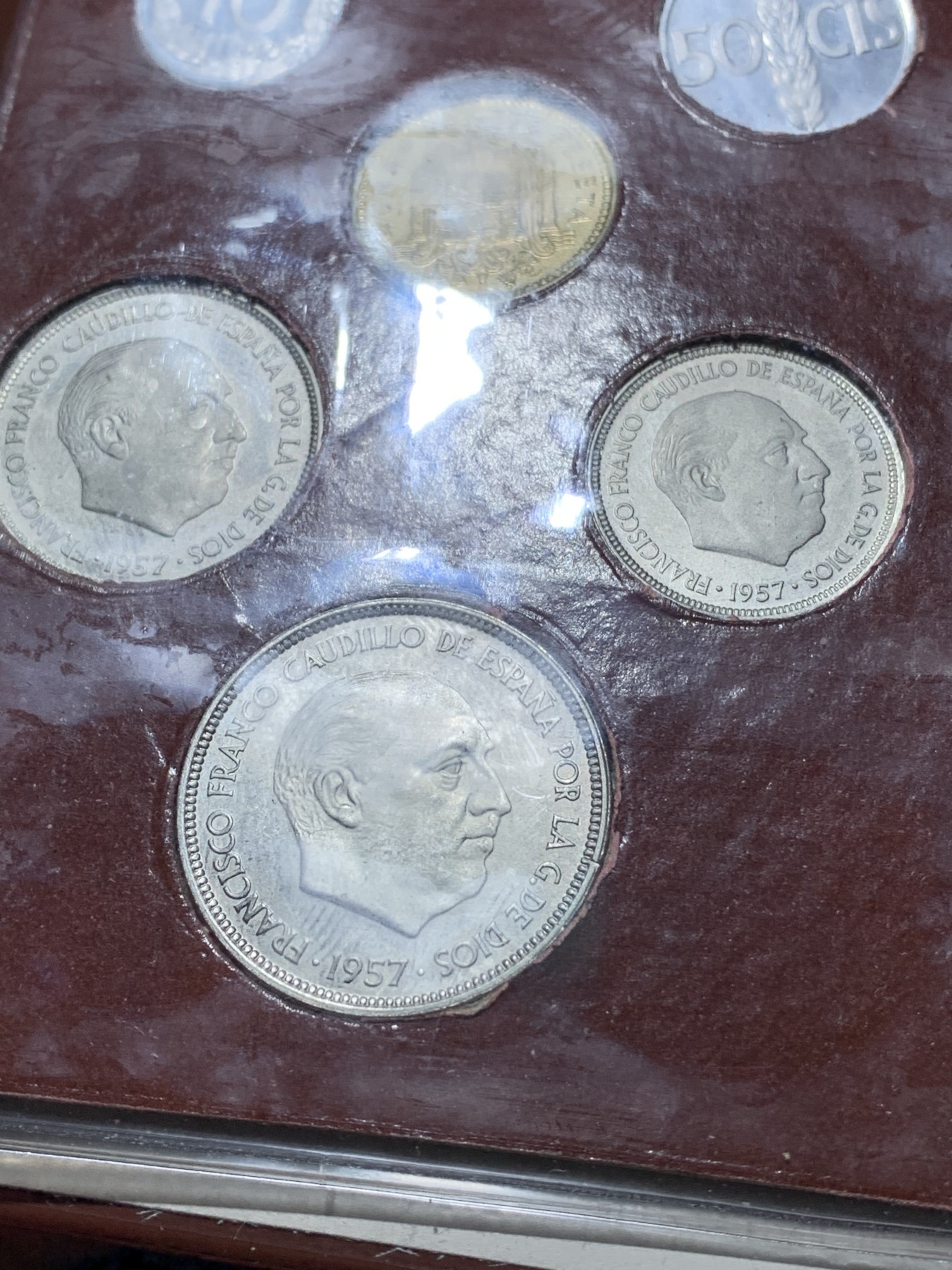 《竞宝斋》第221场-周日，周一 2场 (全场包邮) 本装 西班牙 1972年 佛朗哥六枚套 PROOF 精制套币 原厂包装