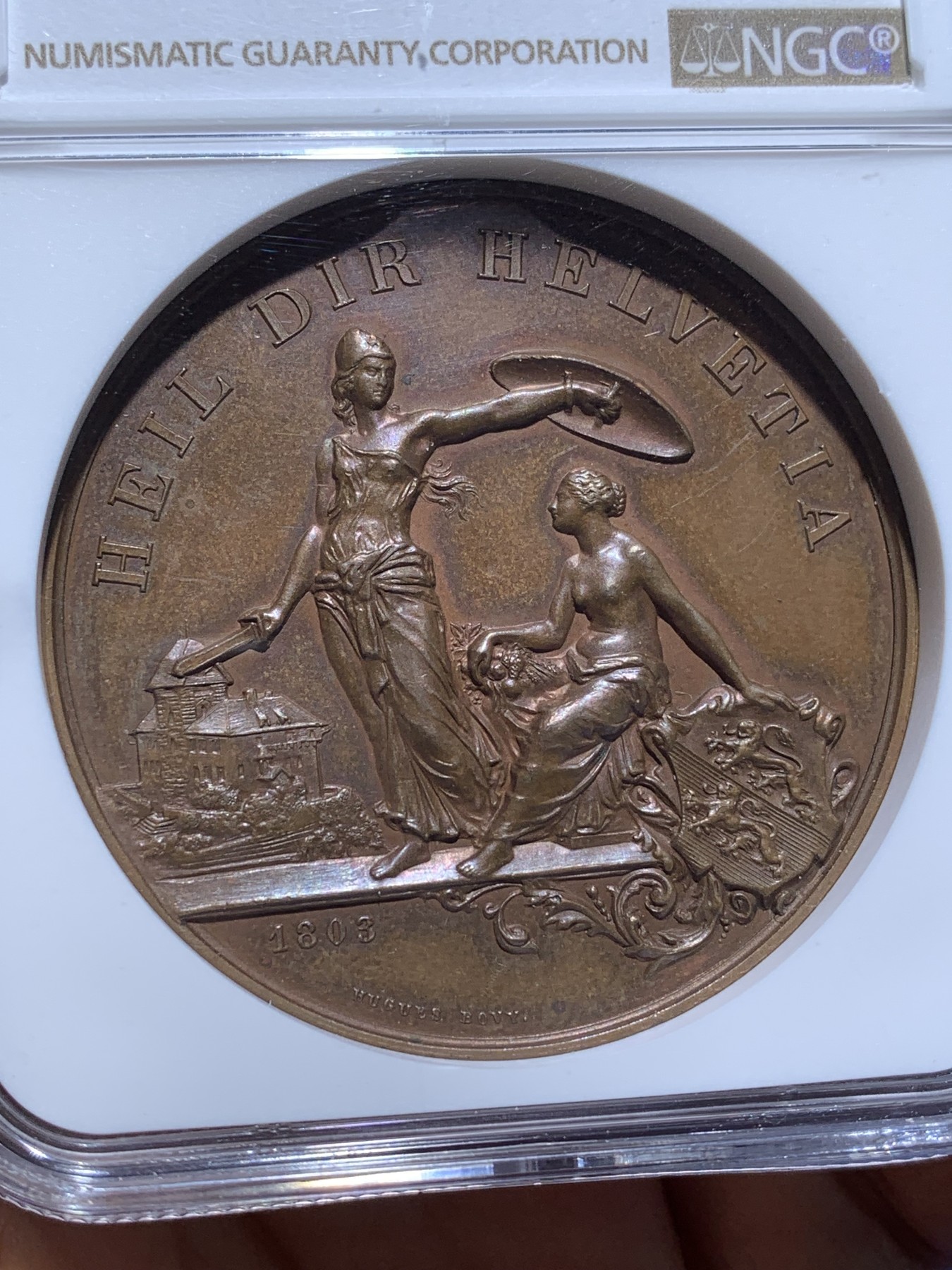 《竞宝斋》第221场-周日，周一 2场 (全场包邮) NGC MS64 1890年瑞士弗劳恩菲尔德射击节铜章,高分品质，收藏一步到位