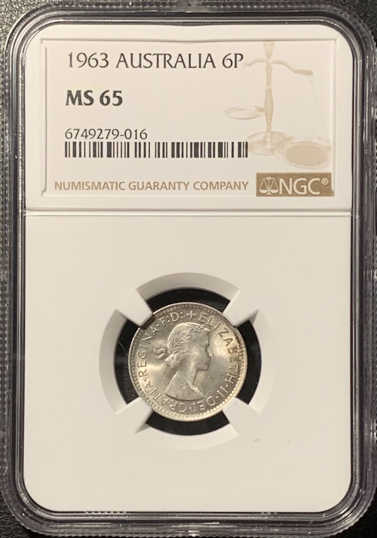 紫瑗钱币——第329期拍卖 澳大利亚 1963年 伊丽莎白二世 6便士 银币 NGC MS65