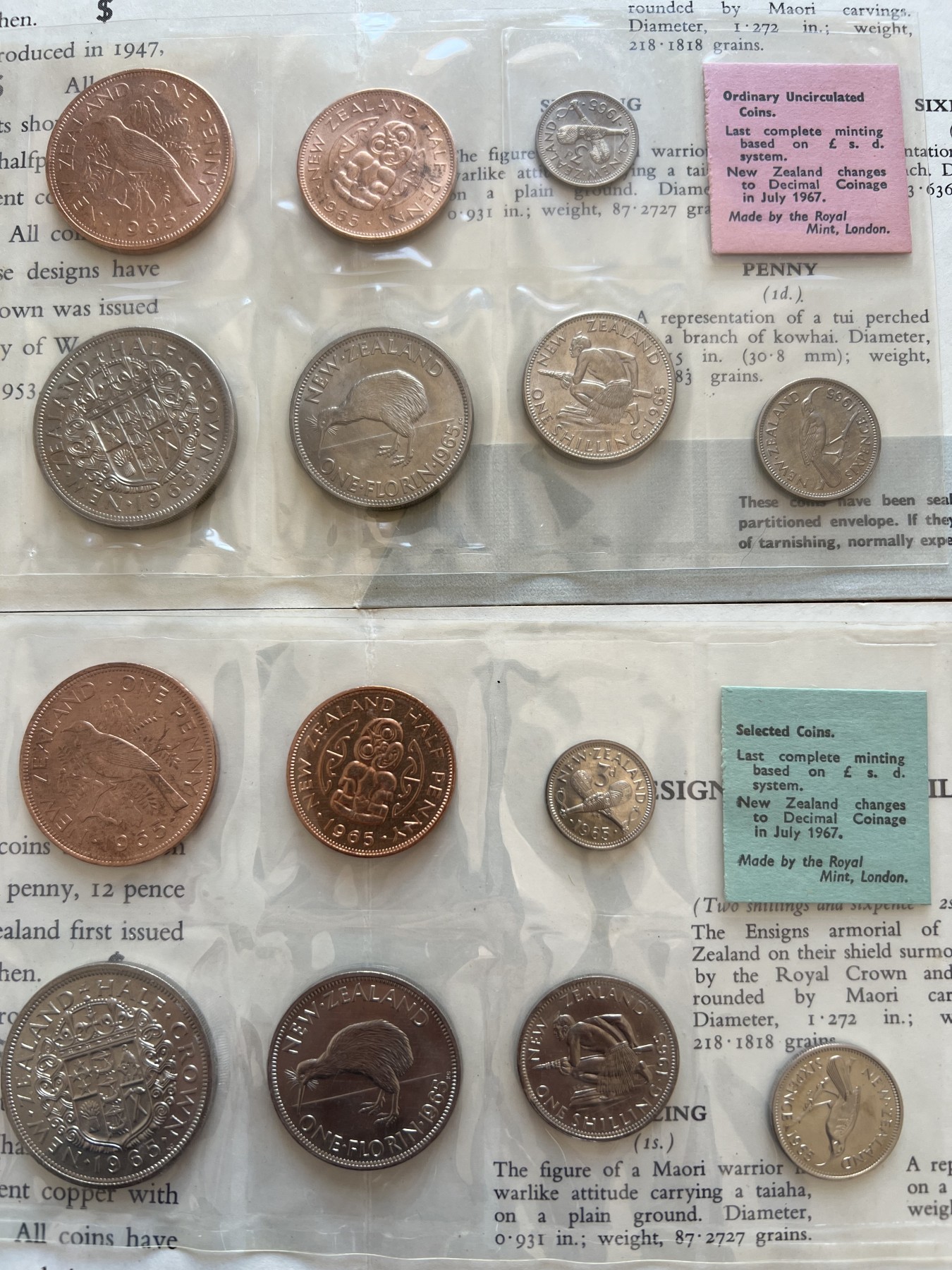 全场顺丰包邮 外国银币 纪念币 套币等  两套新西兰1965年原塑料封装套7枚