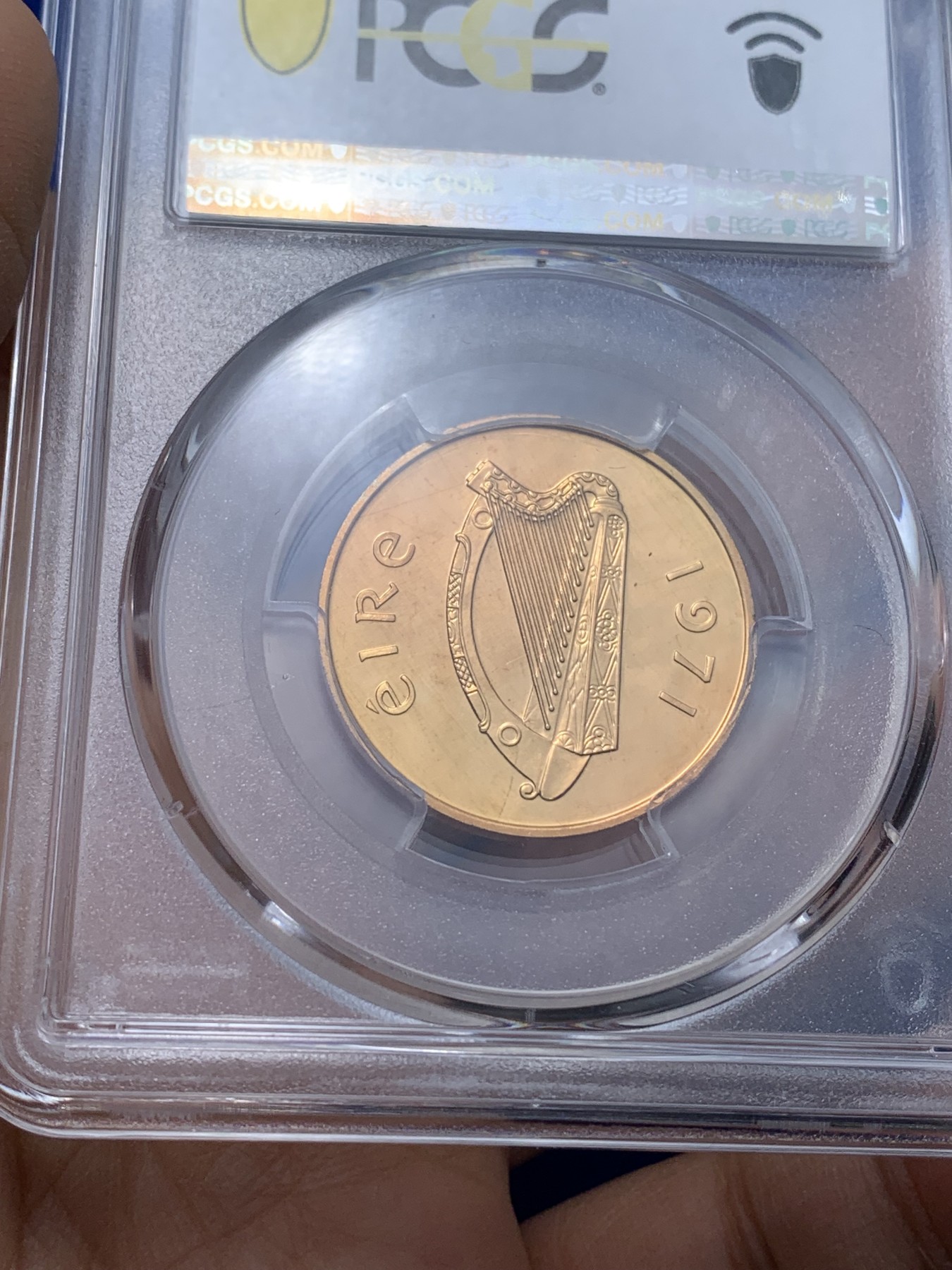 《竞宝斋》第221场-周日，周一 2场 (全场包邮) PCGS金盾 PR67RD 爱尔兰1971年抽象的鸟类2便士精制铜币