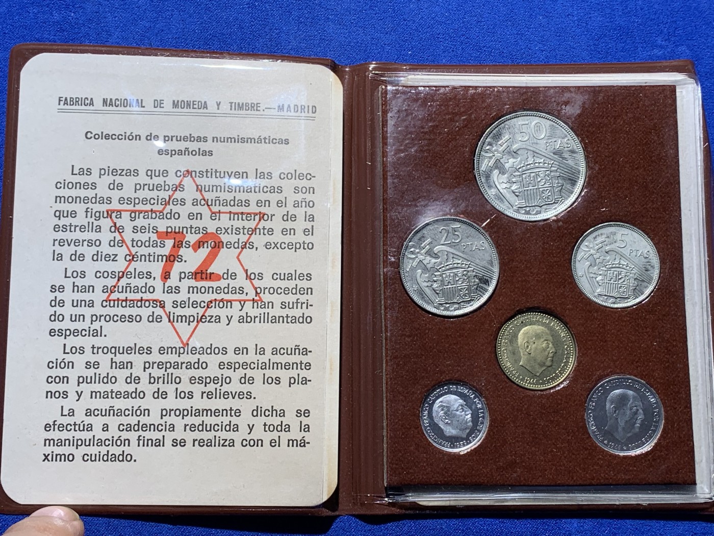 《竞宝斋》第221场-周日，周一 2场 (全场包邮) 本装 西班牙 1972年 佛朗哥六枚套 PROOF 精制套币 原厂包装