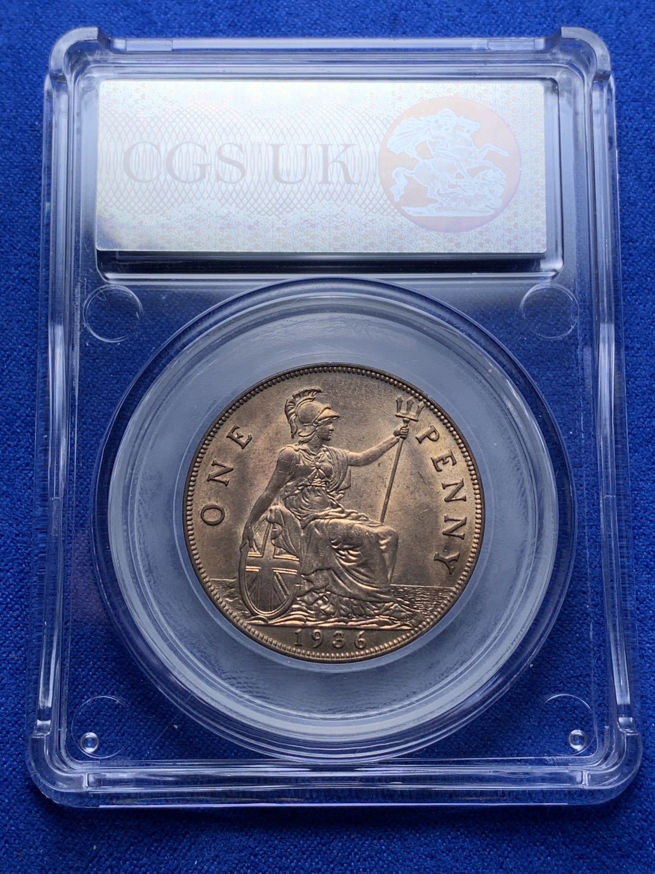 《竞宝斋》第221场-周日，周一 2场 (全场包邮) CGS-UNC-82 英国1936年乔治五世1便士，相当于P盒64分 满铜光