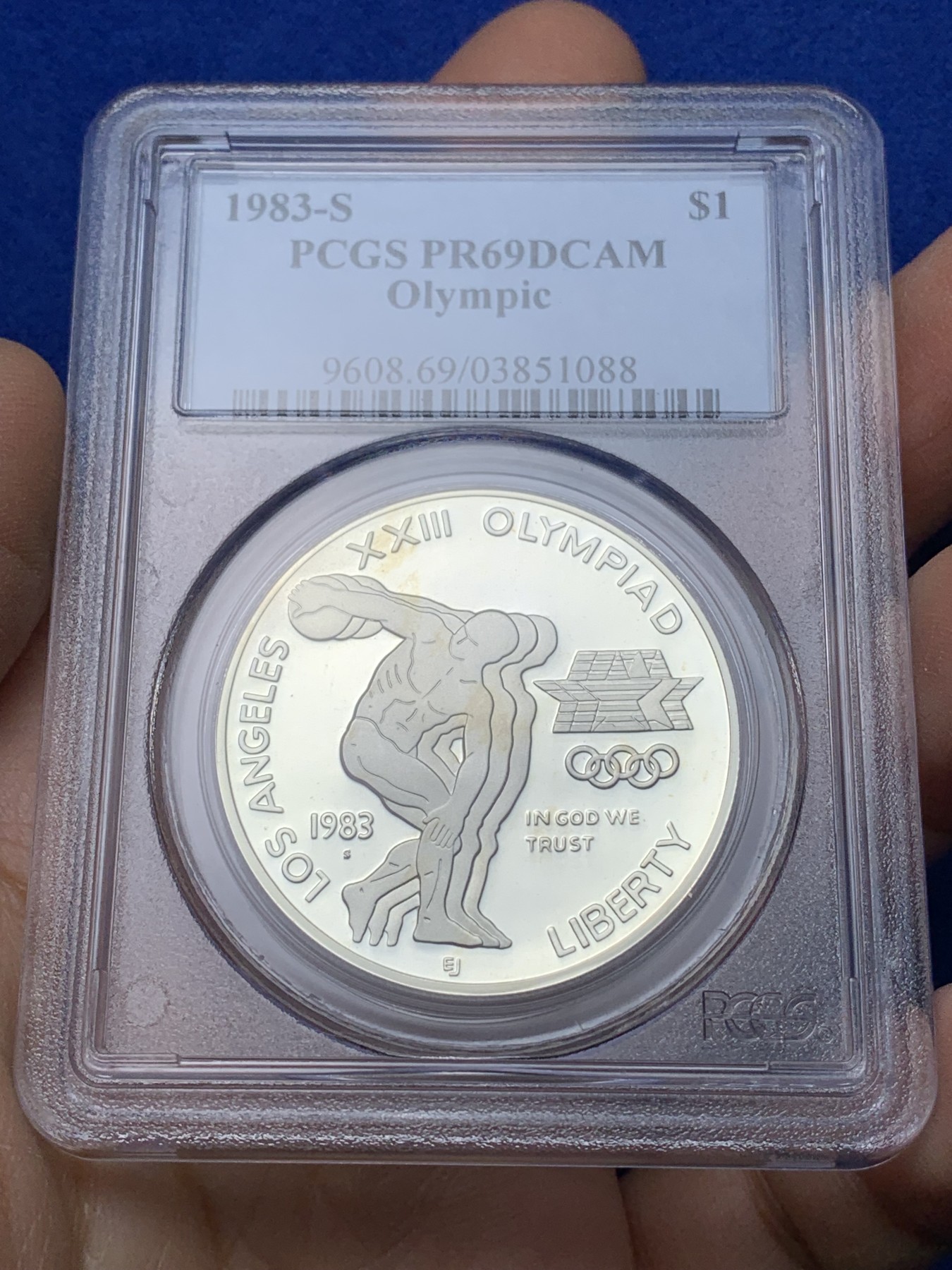 《竞宝斋》第221场-周日，周一 2场 (全场包邮) PCGS-PR69DCAM 美国1983年奥林匹克掷饼者纪念精制银币，克劳斯获奖币