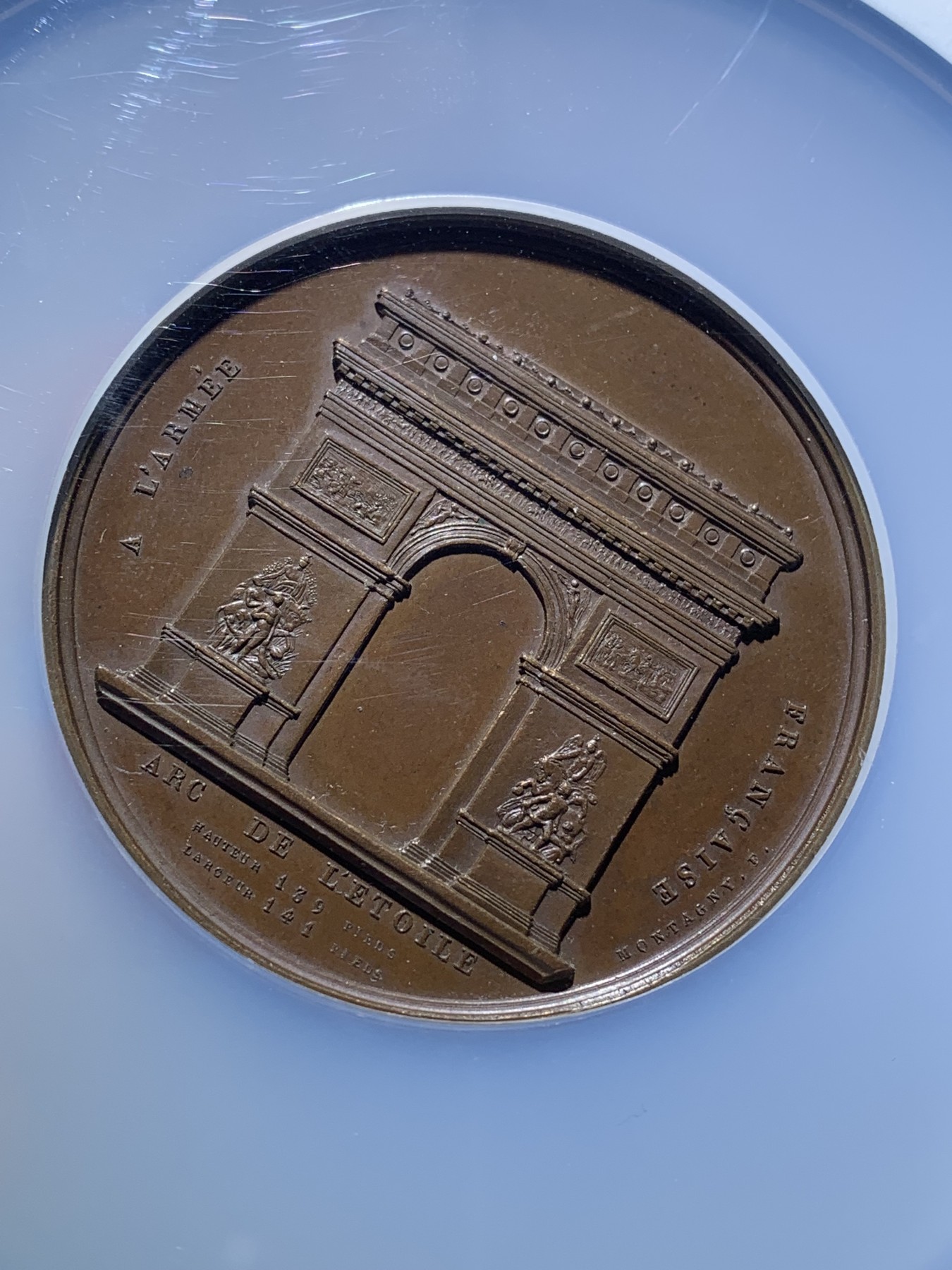 《竞宝斋》第221场-周日，周一 2场 (全场包邮) NGC MS62BN 法国1836凯旋门落成拿破仑头像铜章 加厚大盒