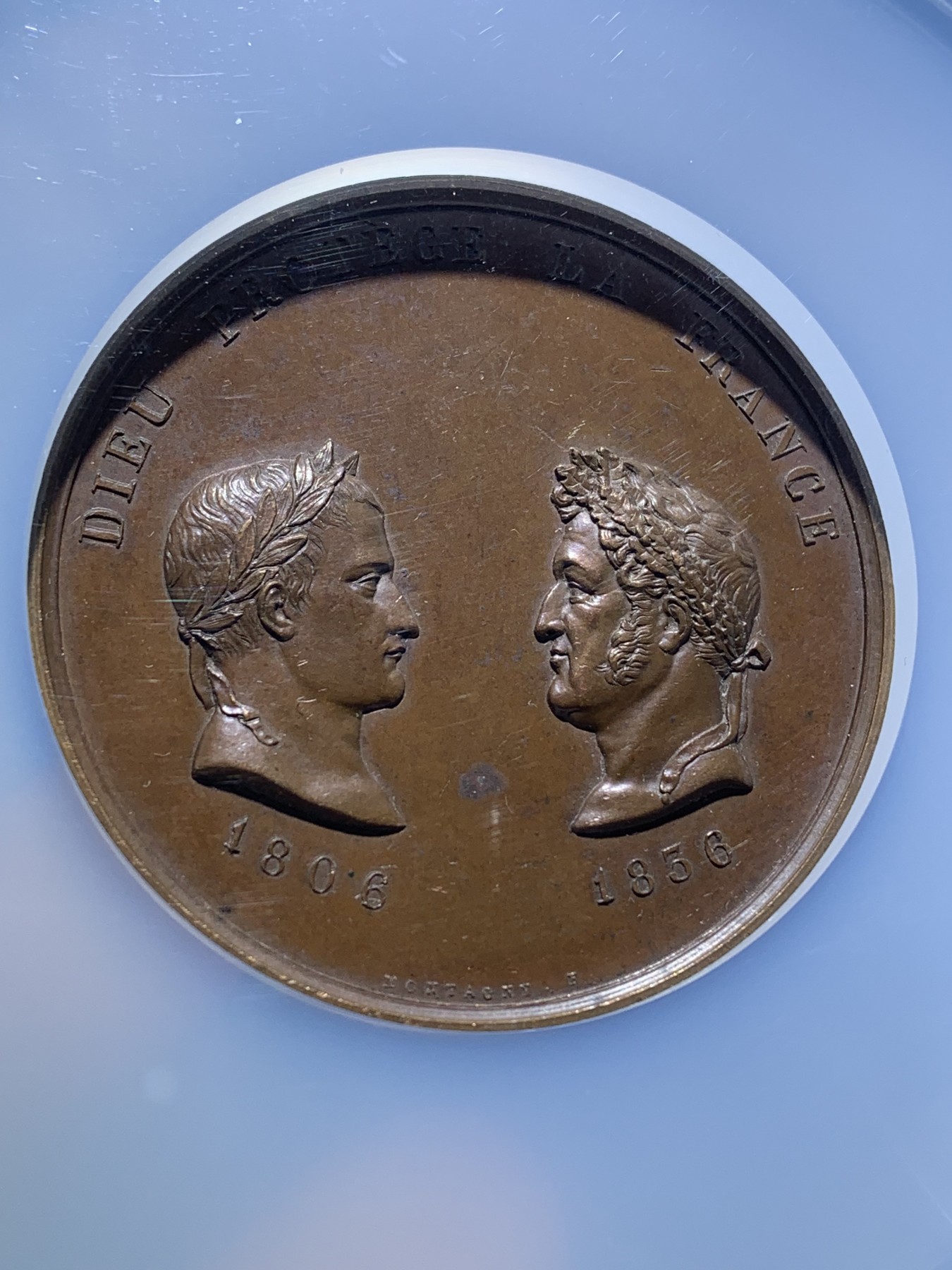 《竞宝斋》第221场-周日，周一 2场 (全场包邮) NGC MS62BN 法国1836凯旋门落成拿破仑头像铜章 加厚大盒