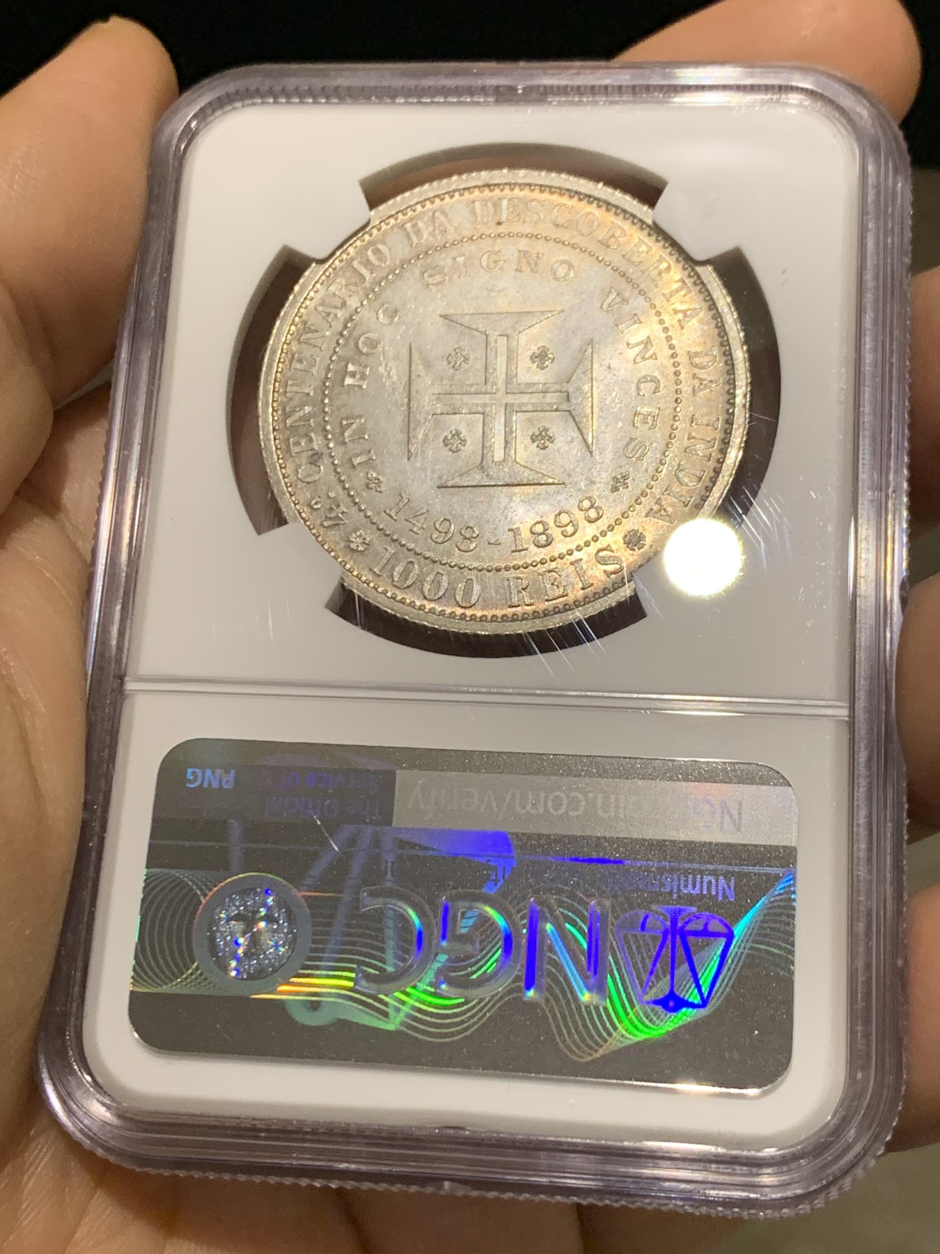 《竞宝斋》第221场-周日，周一 2场 (全场包邮) NGC MS63 葡萄牙1898年发现印度戎装版1000瑞斯大银币