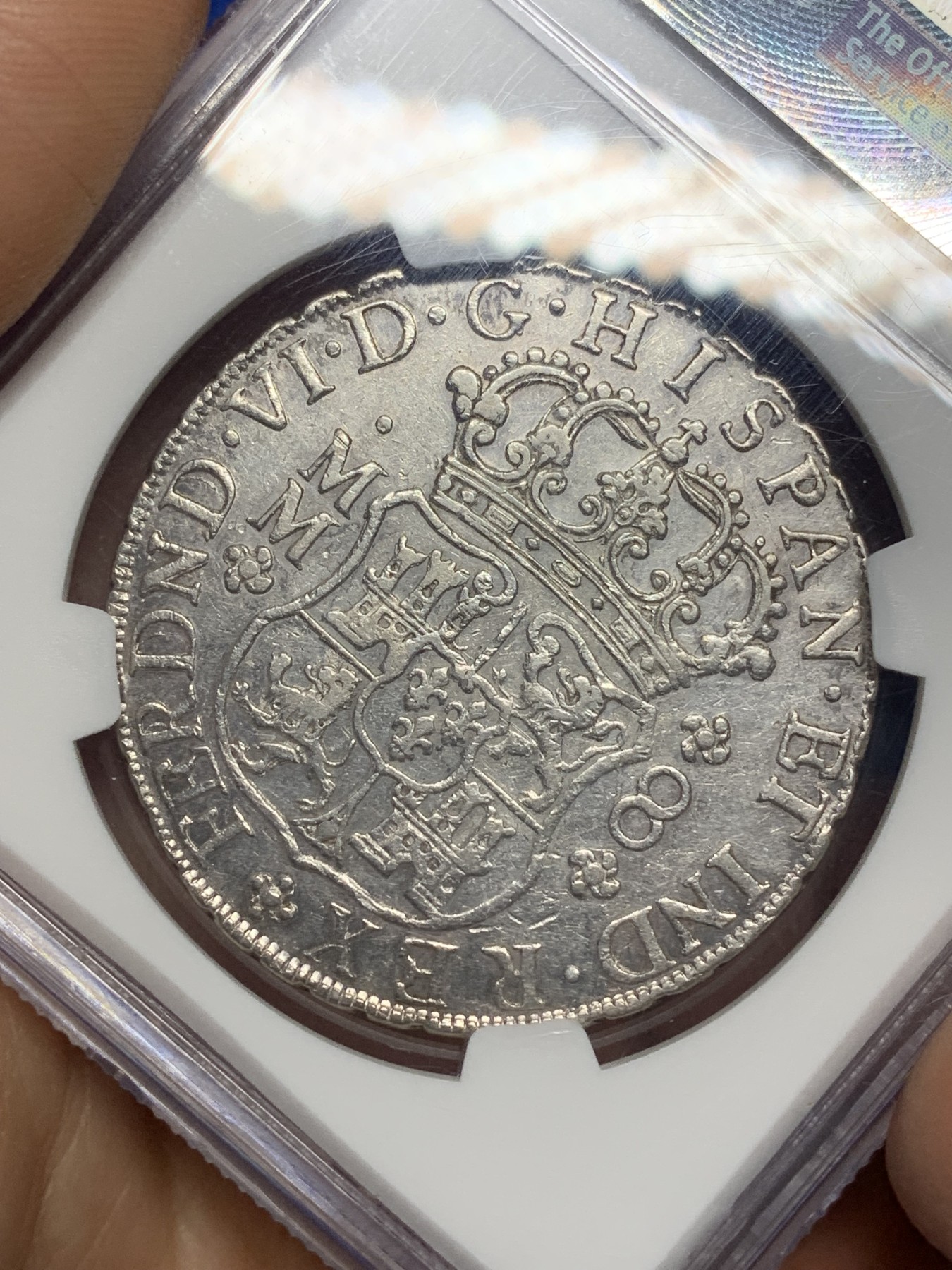 《竞宝斋》第221场-周日，周一 2场 (全场包邮) NGC AU 墨西哥1758年地球双柱银币 全深打 带光好品