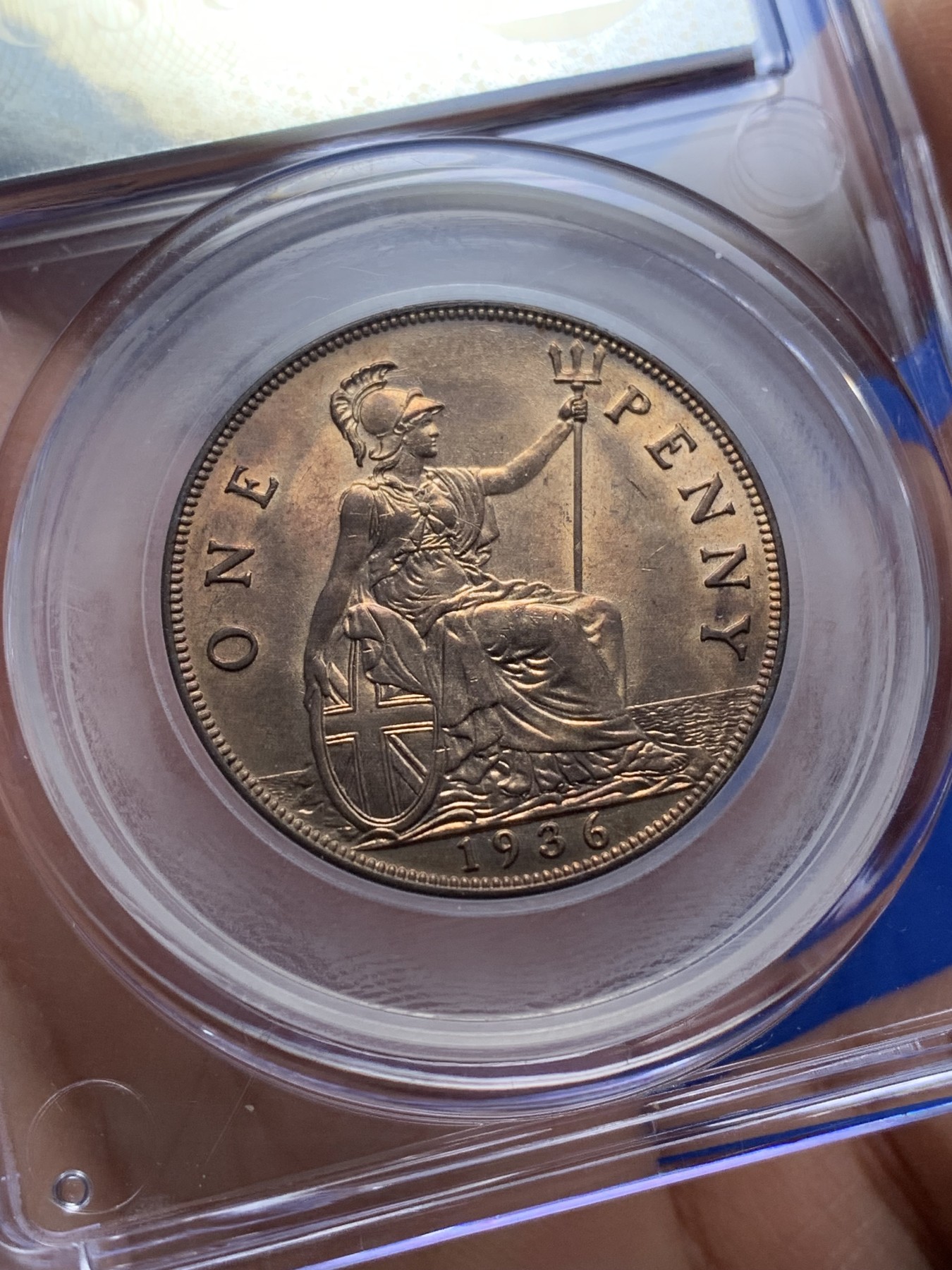 《竞宝斋》第221场-周日，周一 2场 (全场包邮) CGS-UNC-82 英国1936年乔治五世1便士，相当于P盒64分 满铜光